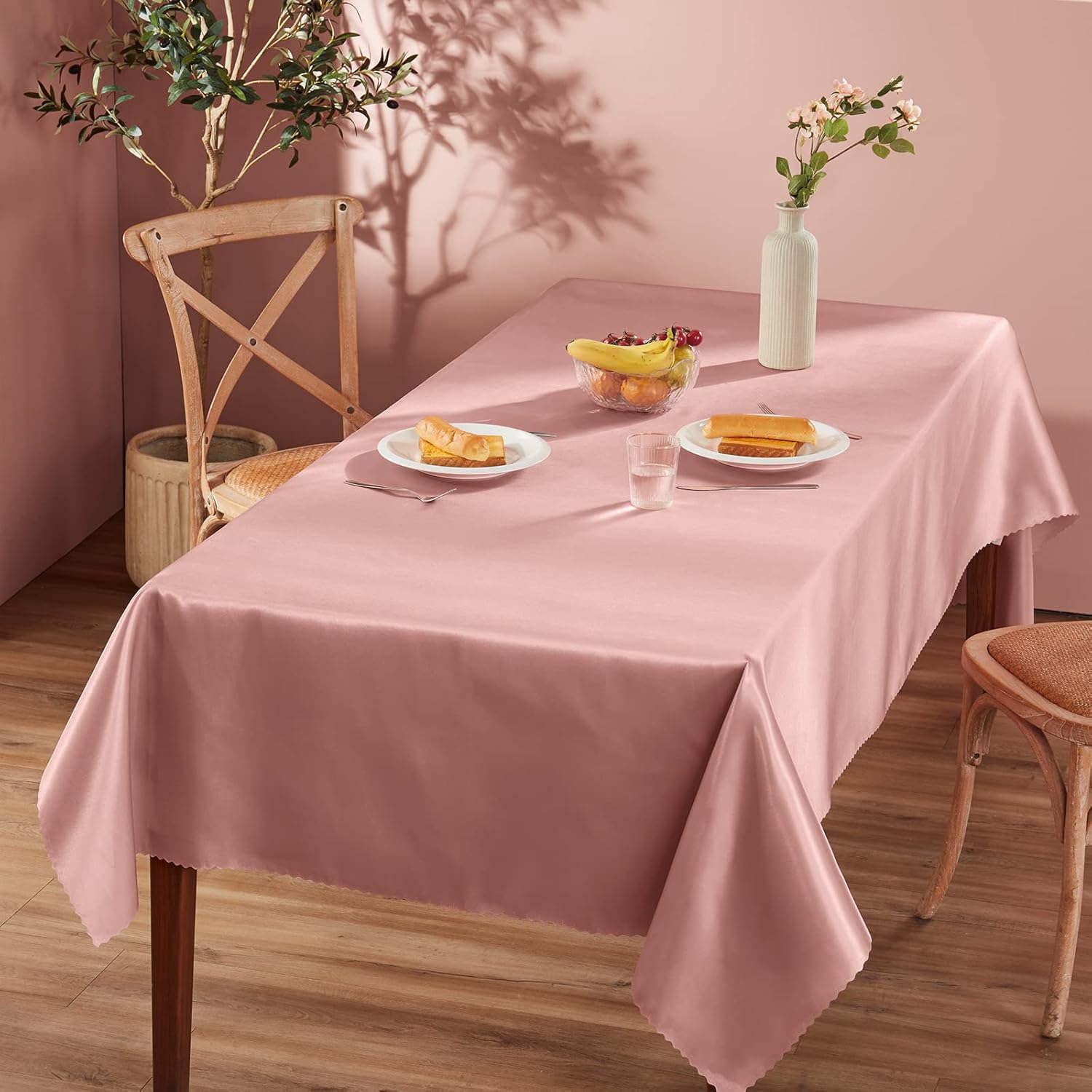 Homiest 1 paquete de mantel de satén de 60 x 84 pulgadas, color oro rosa, mantel de mesa rectangular sedoso, manteles de satén para boda, recepción,