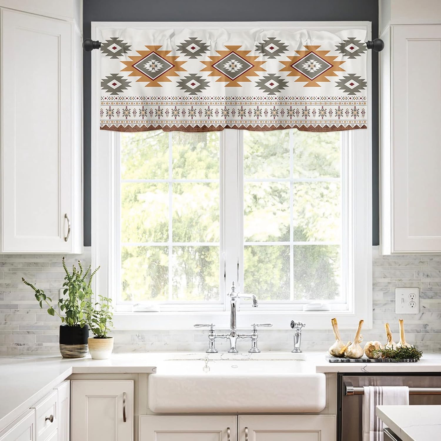Cenefa de cortina para decoración de ventana de cocina, estilo bohemio de Tribus indígenas en el suroeste de América 54 x 18 pulgadas, cortinas de