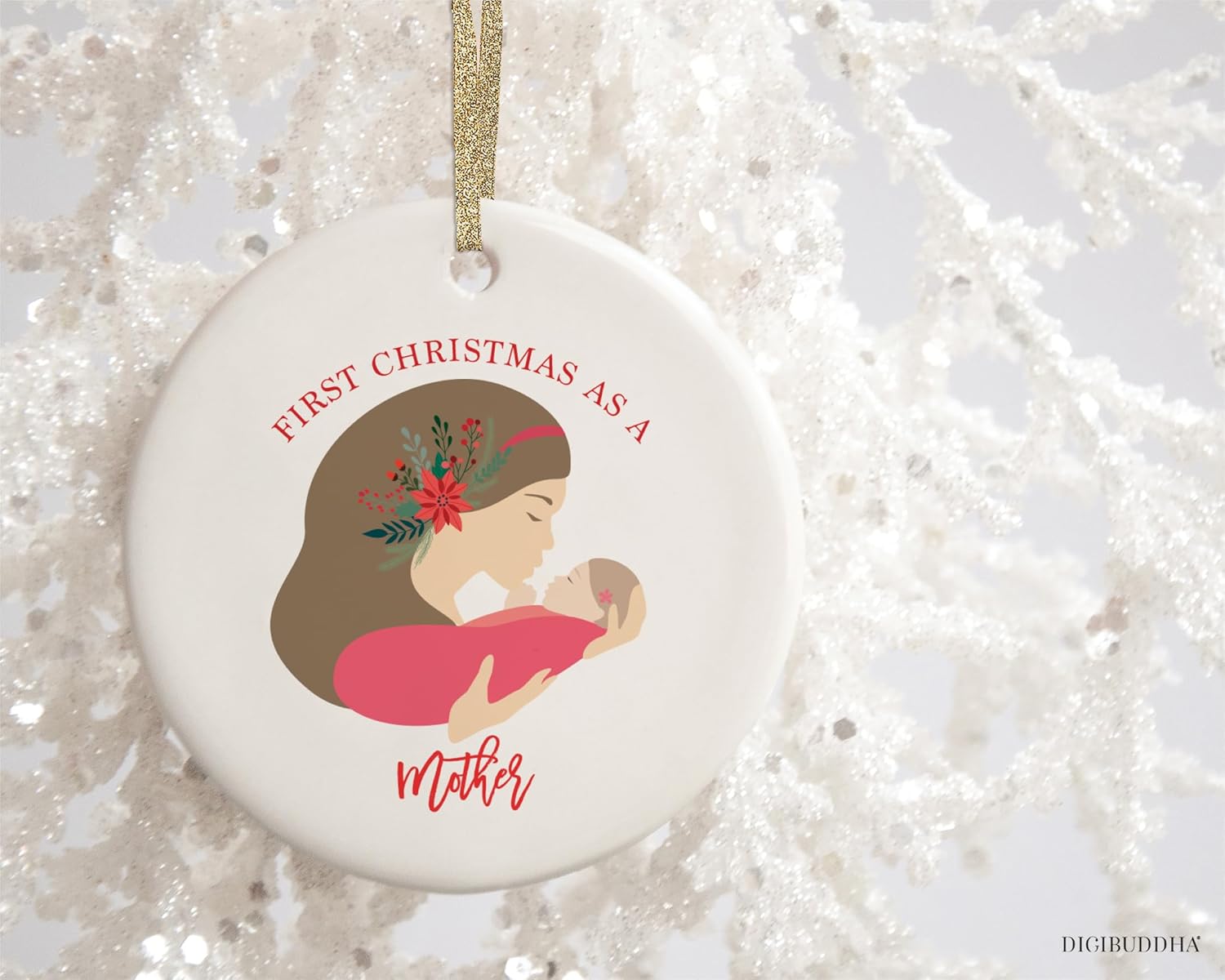 DIGIBUDDHA First Christmas as a Mother Ornament Gift Beautiful Porcelain Family Keepsake Present to New Mommy Daughter Mom of Newborn Girl Child 3″
