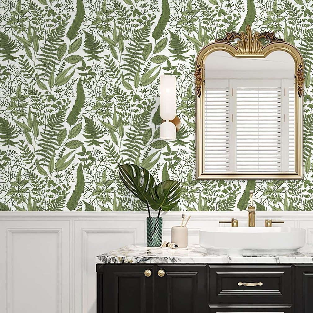 Papel tapiz tropical para despegar y pegar, hojas de helecho, selva, papel de contacto blancoverde, papel adhesivo floral, extraíble, papel tapiz