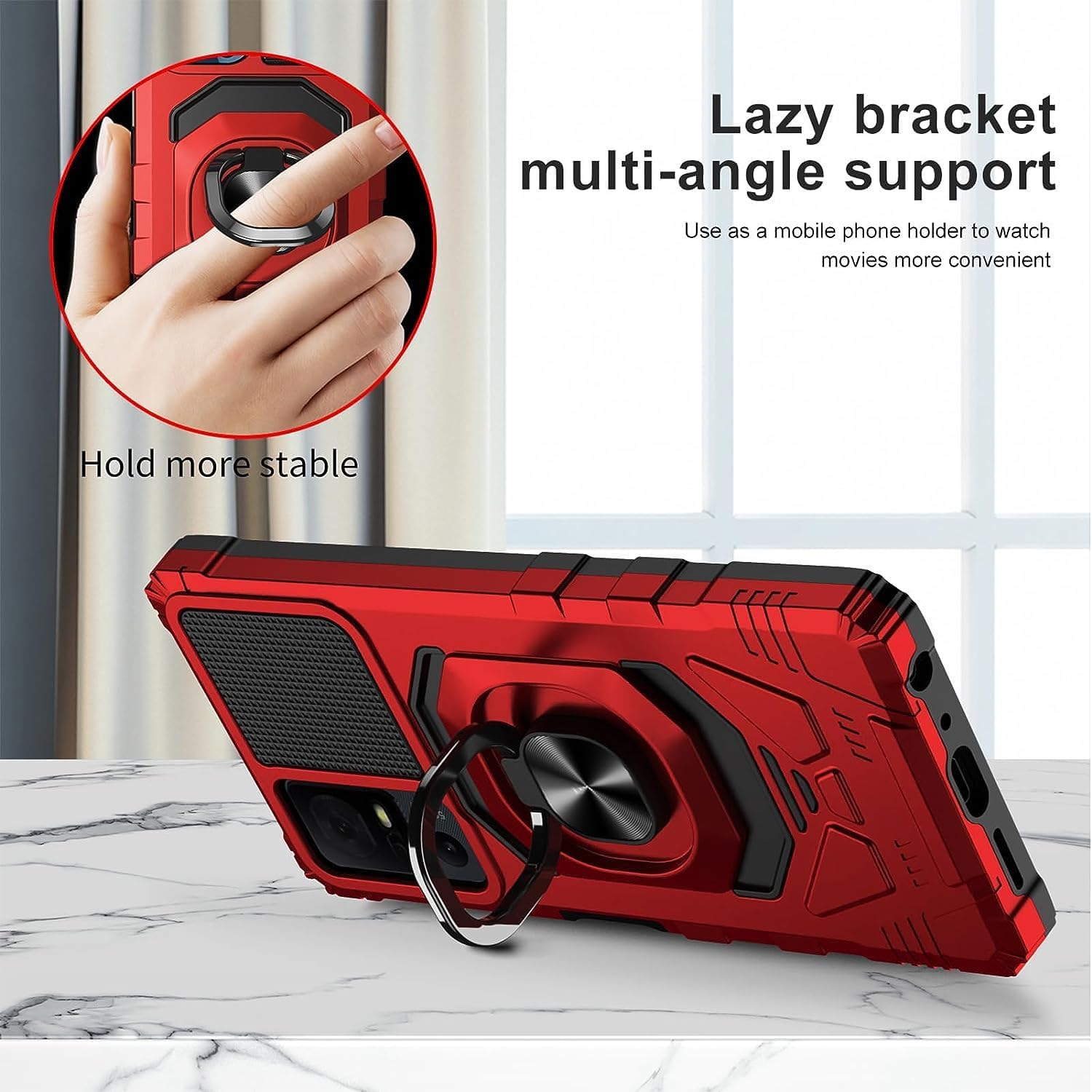 TJS Funda compatible con TCL 40 XL, TCL 40 T T608DL, Lively Jitterbug Smart4, con protector de pantalla de vidrio templado, soporte de metal