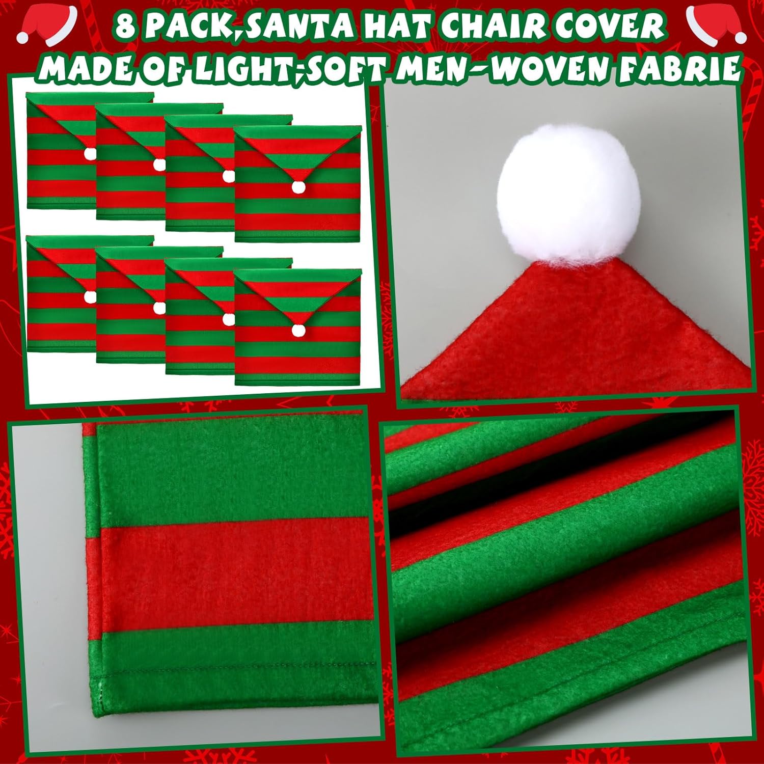 Juego de 8 fundas navideñas para sillas de Papá Noel, con sombrero de elfo de Navidad, fundas para sillas de respaldo de silla de Navidad para el