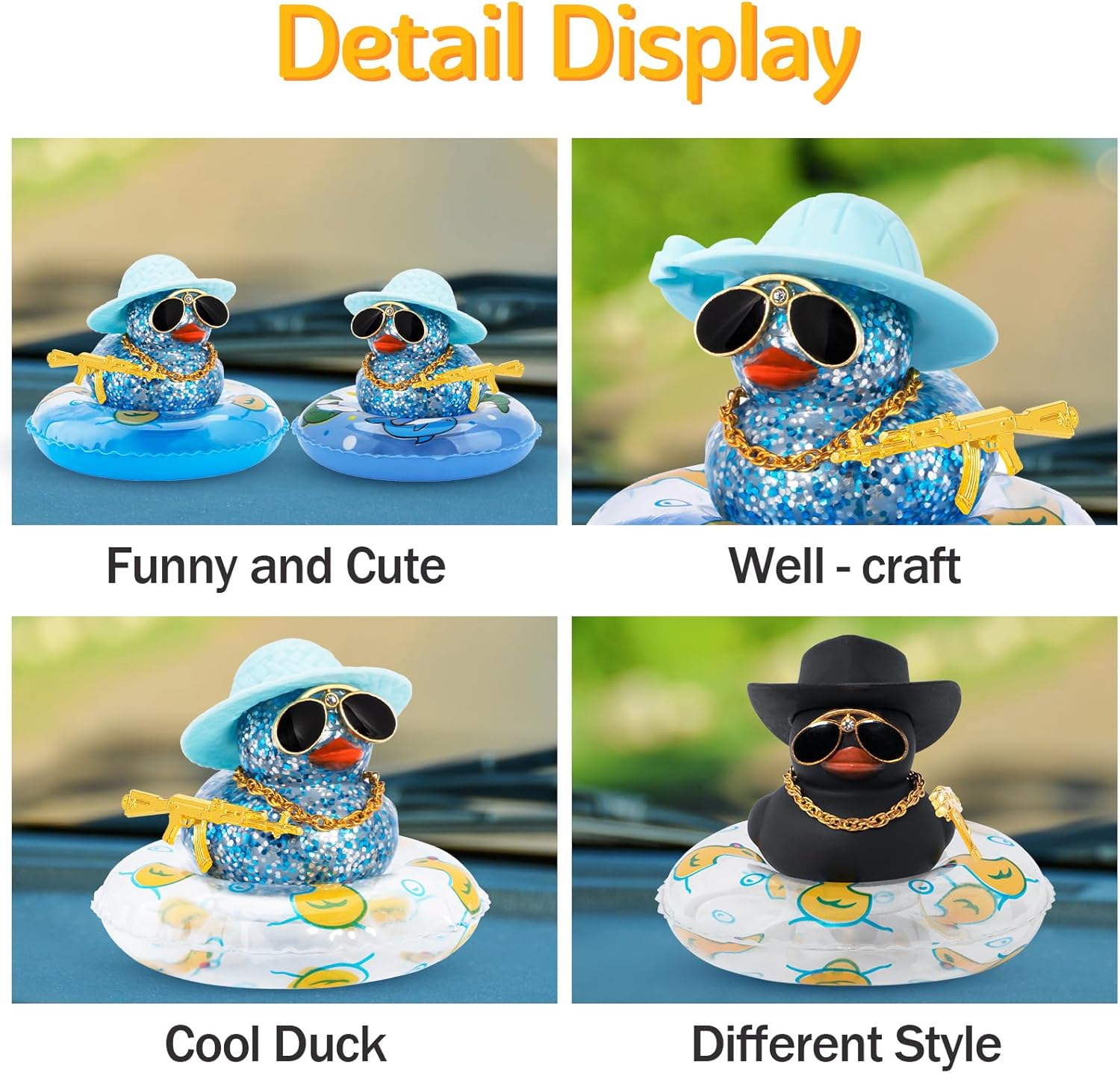 wonuu Adorno de pato de goma, para decoración de tablero de automóvil, accesorios de decoración con sombrero, anillo de natación, collar, gafas de