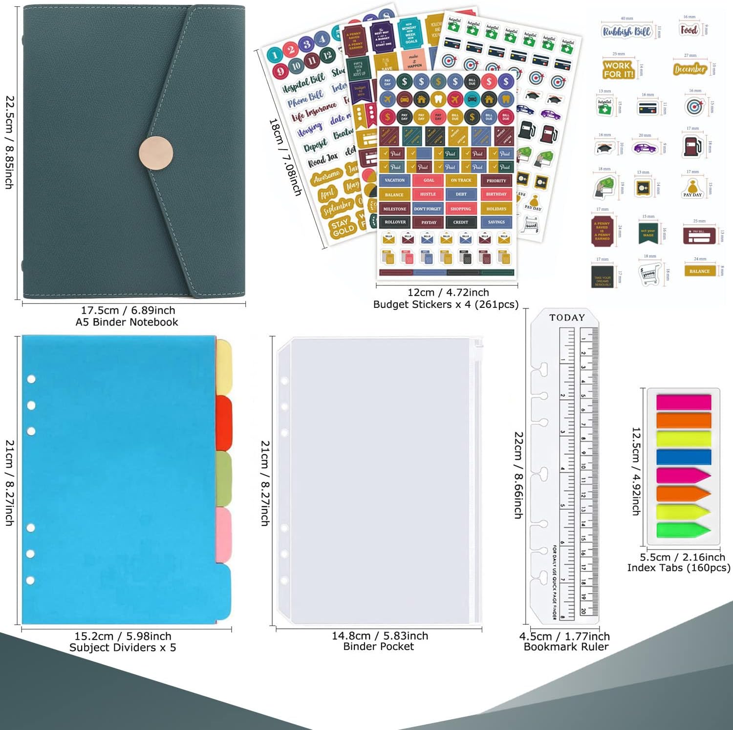 HXRTANGS Juego de carpetas de cuero sintético A5, organizador de diario de escritura recargable con recambios de papel, banderas de índice,
