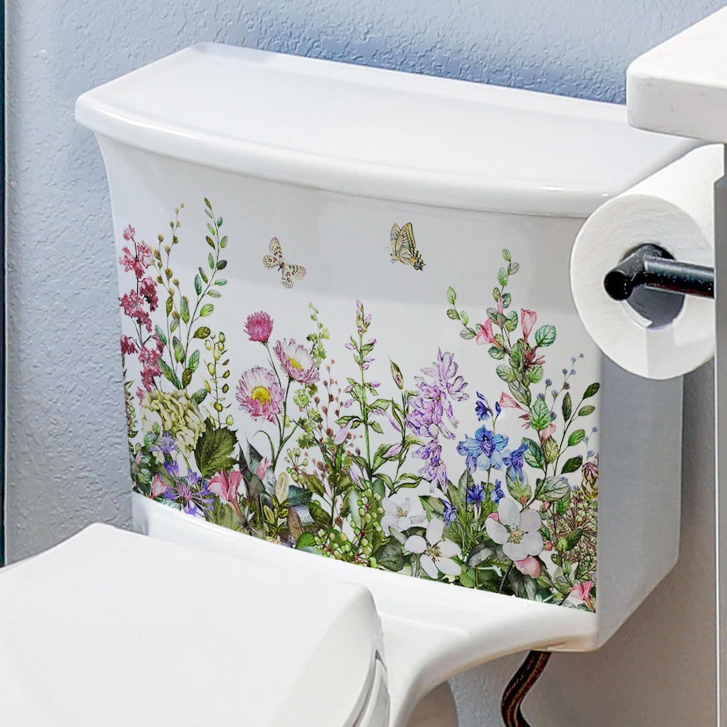 Adhesivos autoadhesivos para la pared del baño, hojas verdes, hojas, flores, para la tapa del inodoro, calcomanías para tapa de inodoro, removibles,