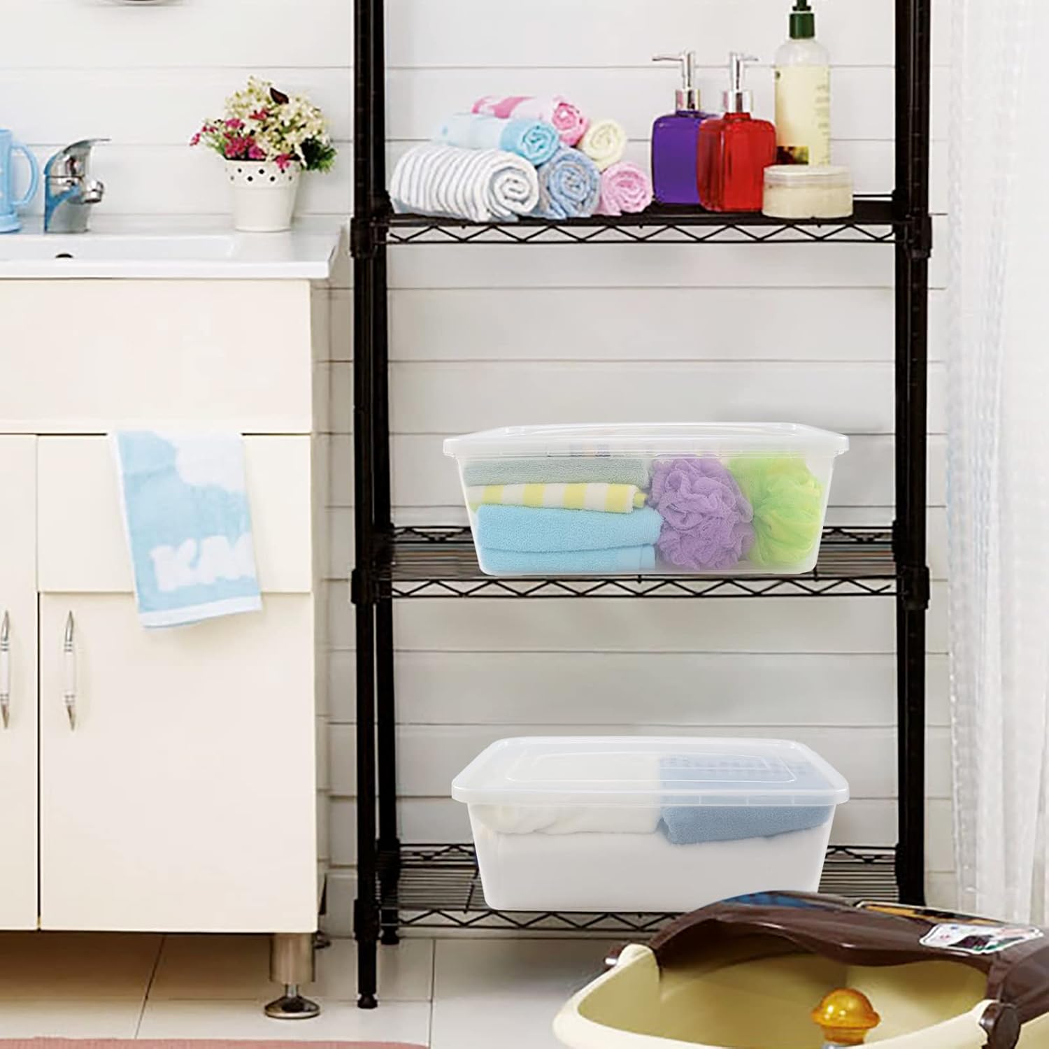 MORPHEUS MAX Afromy – Caja de plástico con cierre de 16 litros, 2 paquetes de contenedores de almacenamiento con tapa, transparente