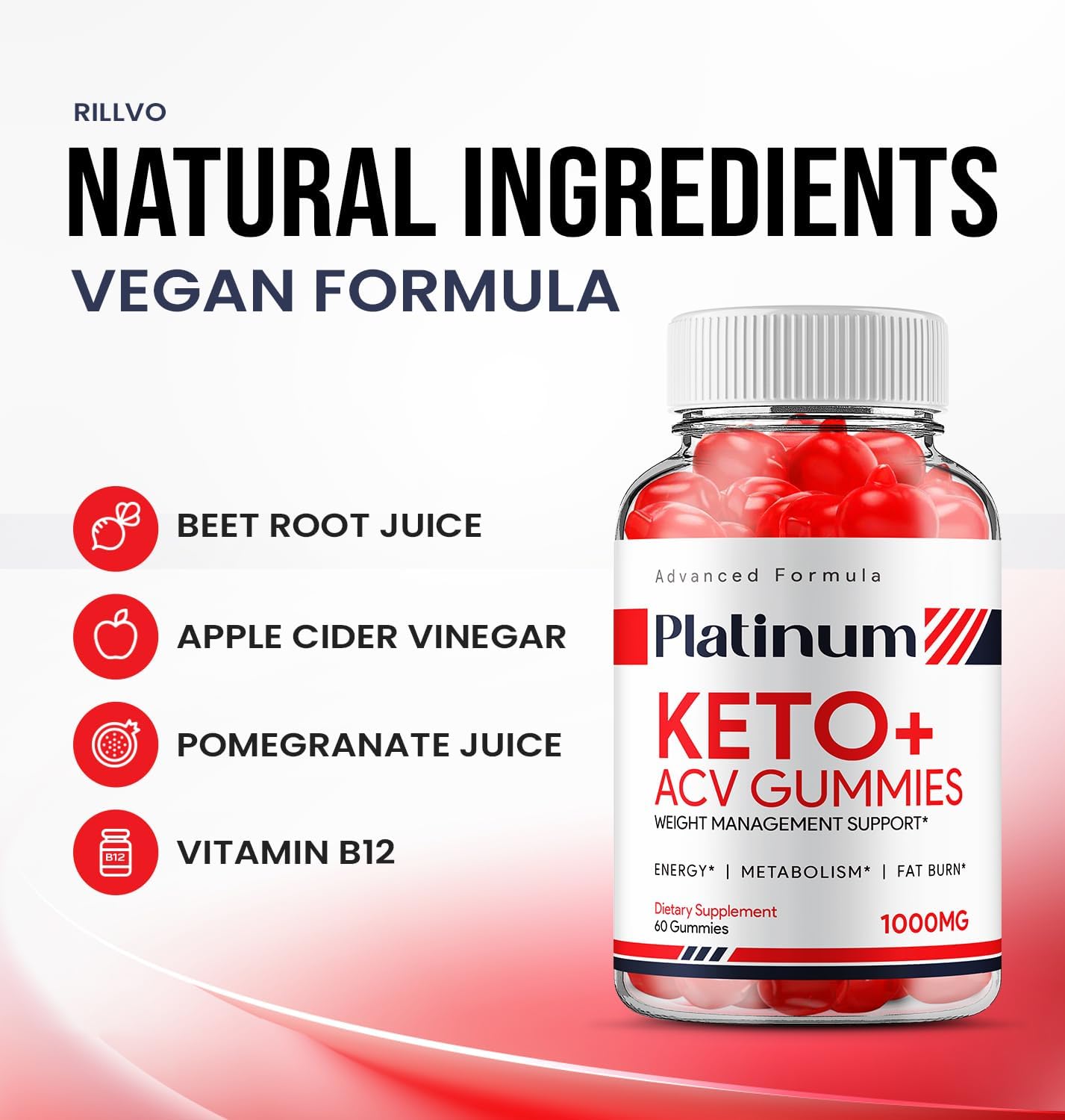 Paquete de 3 gomitas Platinum Keto ACV  Oficiales  Keto Platinum ACV Fórmula avanzada más vinagre de sidra de manzana, suplemento dietético B12 jugo