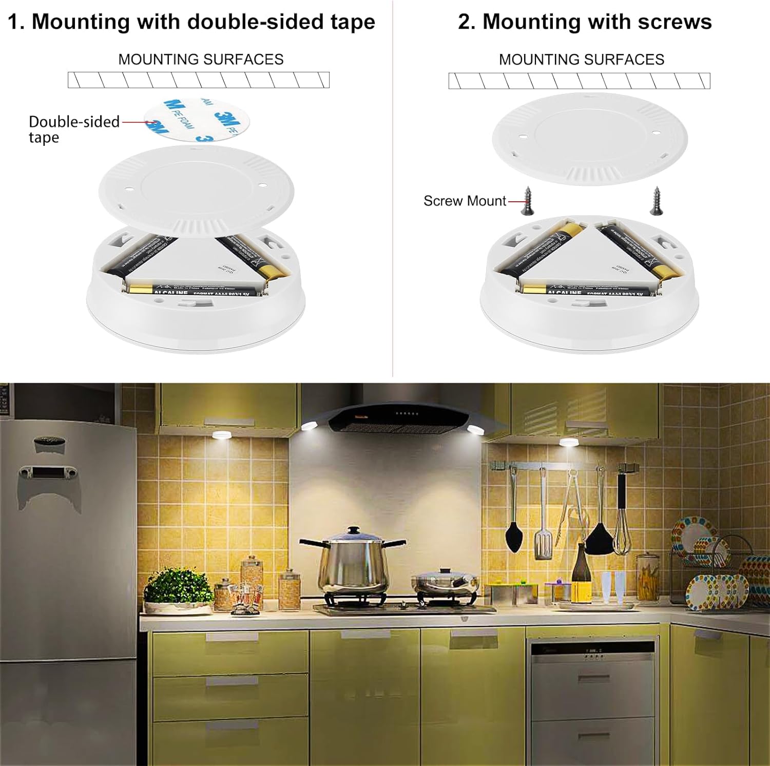 Luces de disco, luces LED de grifo que funcionan con pilas, luces adhesivas, mini luces táctiles nocturnas, luces debajo del gabinete y mostrador,