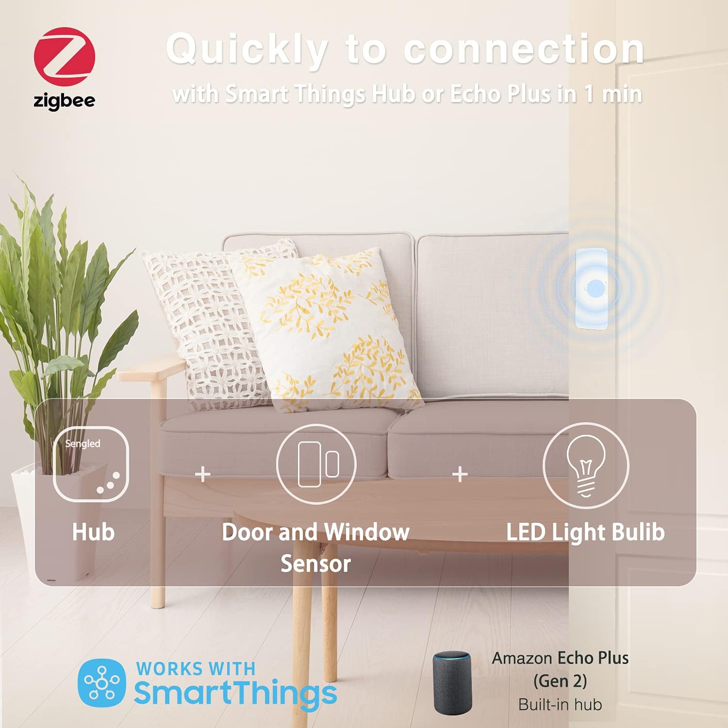 Sengled Sensor inteligente de ventana y puerta, requiere concentrador, compatible con Alexa, Google Assistant y SmartThings, Echo 4th, Echo Show 10,