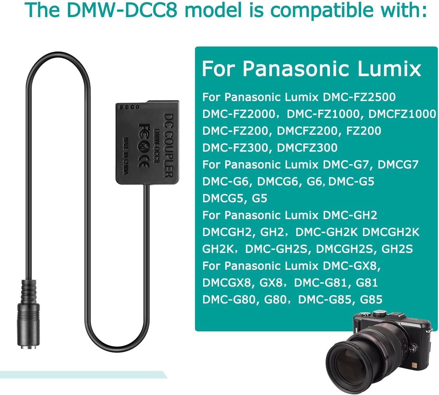 Kit de adaptador USB de 5 V + adaptador USB QC3.0 + acopladores DMW DCC8 BLC12 BLC12E para Lumix DMC DMC-FZ1000 FZ2000 FZ2500 FZ300 G7 G6 G5 GH2