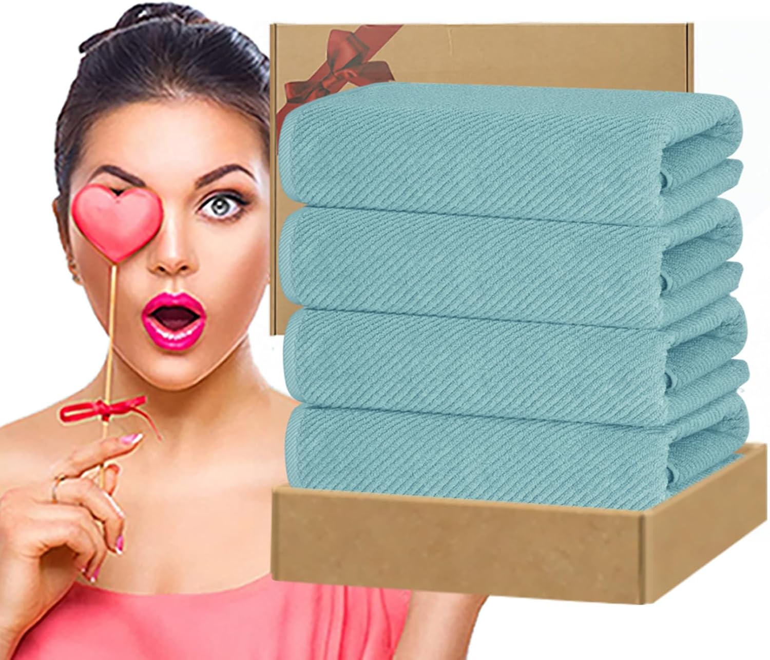 VOOVA & MOVAS Toallas de baño verdes, juego de regalo de lujo de 4 piezas, grandes de 30 x 56 pulgadas, 100% algodón, gruesas, suaves, de secado