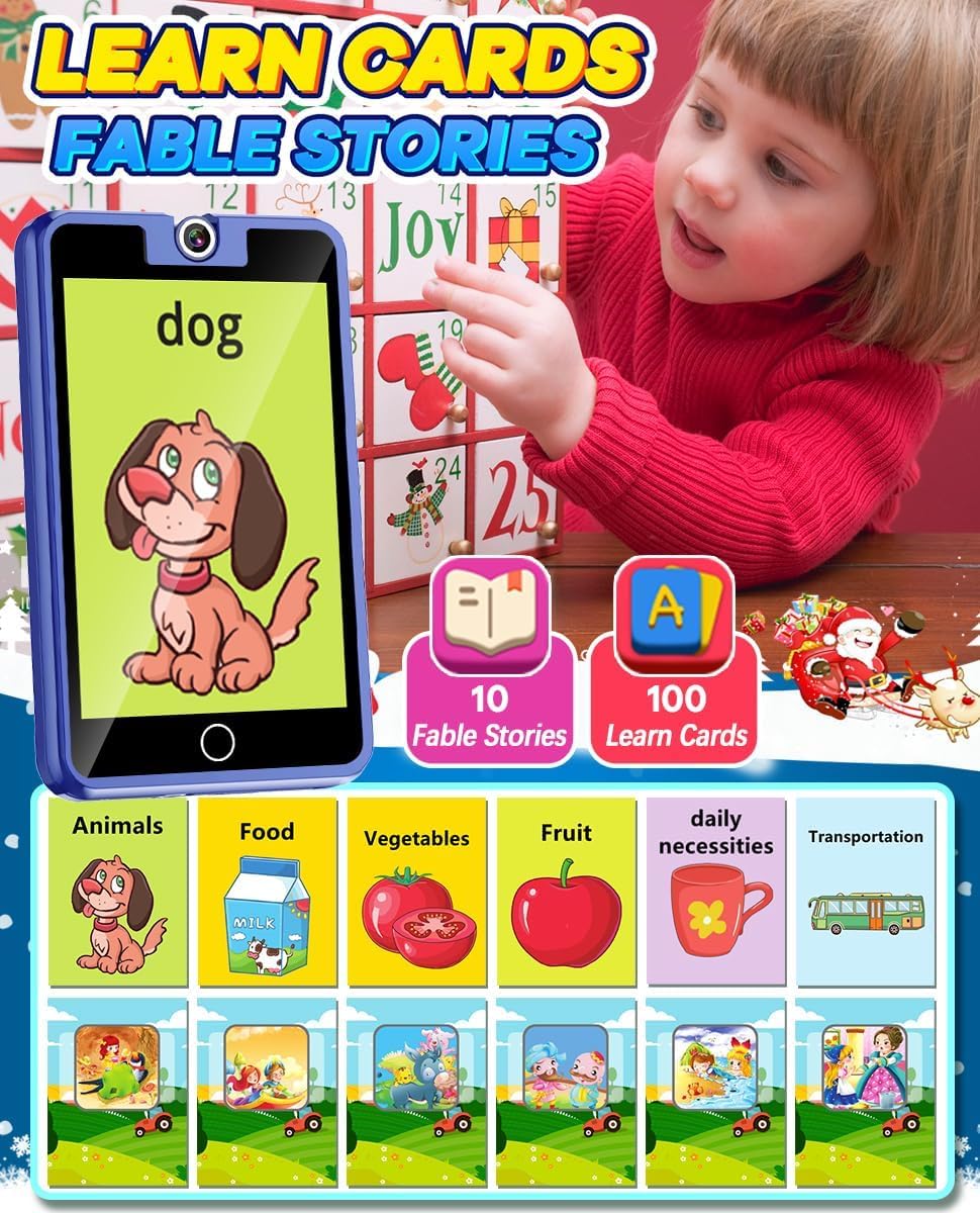 Juguetes telefónicos para niños y niñas de 3 a 8 años de edad, juguetes de aprendizaje con cámara giratoria, 28 juegos, pantalla táctil de 2.8