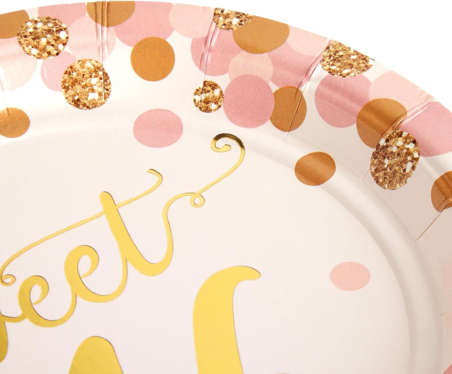 Paquete de 48 platos de papel de fiesta Sweet 16, suministros de oro rosa para cumpleaños número 16 (7 pulgadas)