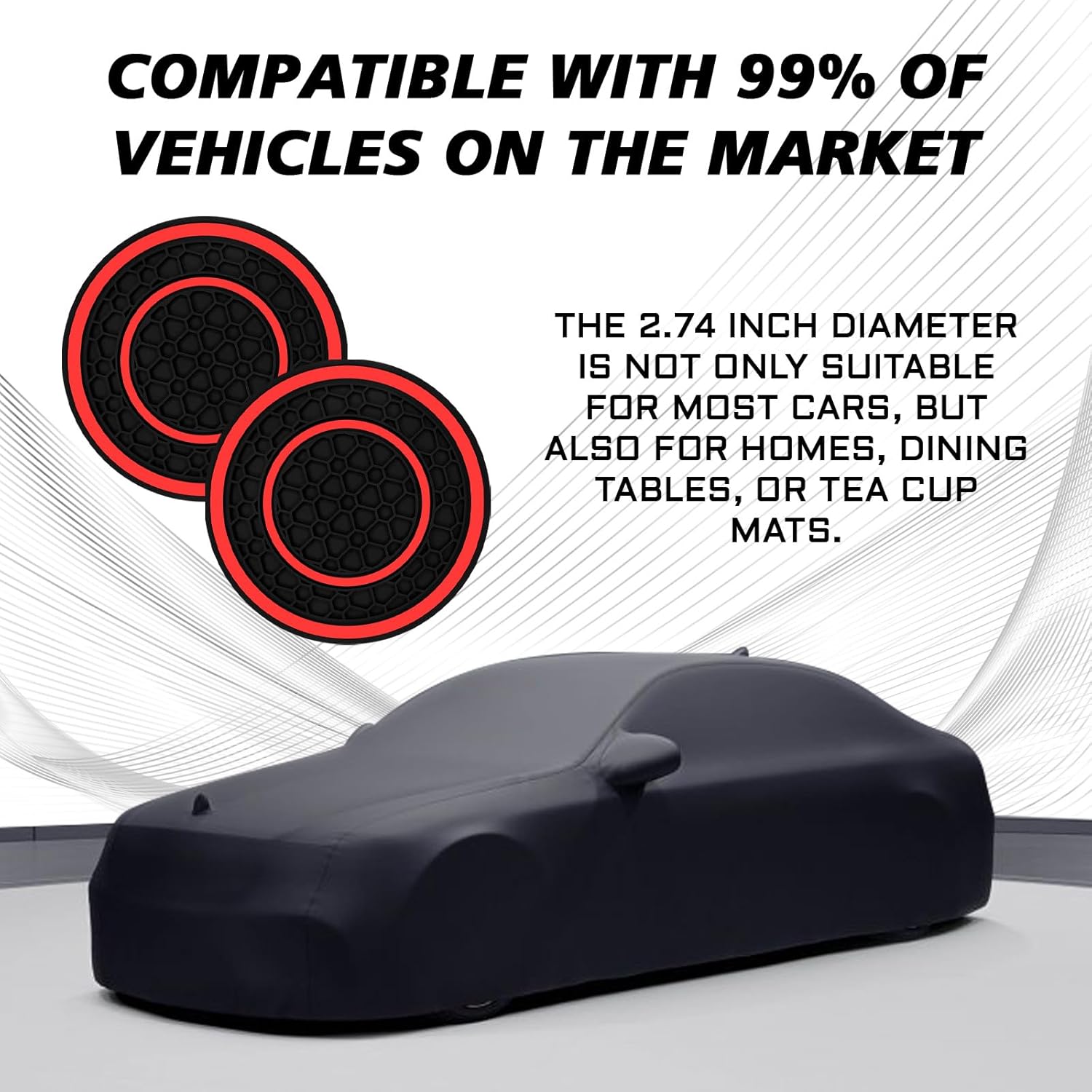 2PCS Car Cup Holder Coasters, 3D Honeycomb Line Anti-Slip Silicone Cup Holder Decoration, 2.75″ Console Cup Holder Insert Insulation Mats, Universal
