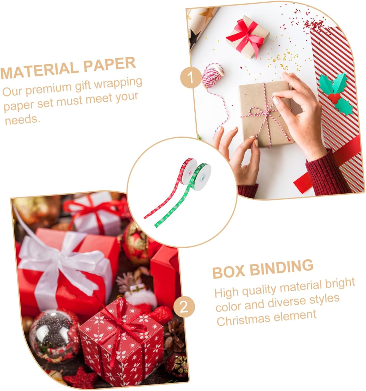 NOLITOY 4 rollos de cinta de Navidad para manualidades, cinta para lazos, cinta de regalo, cinta de Navidad con cable, cintas de fiesta de Navidad,