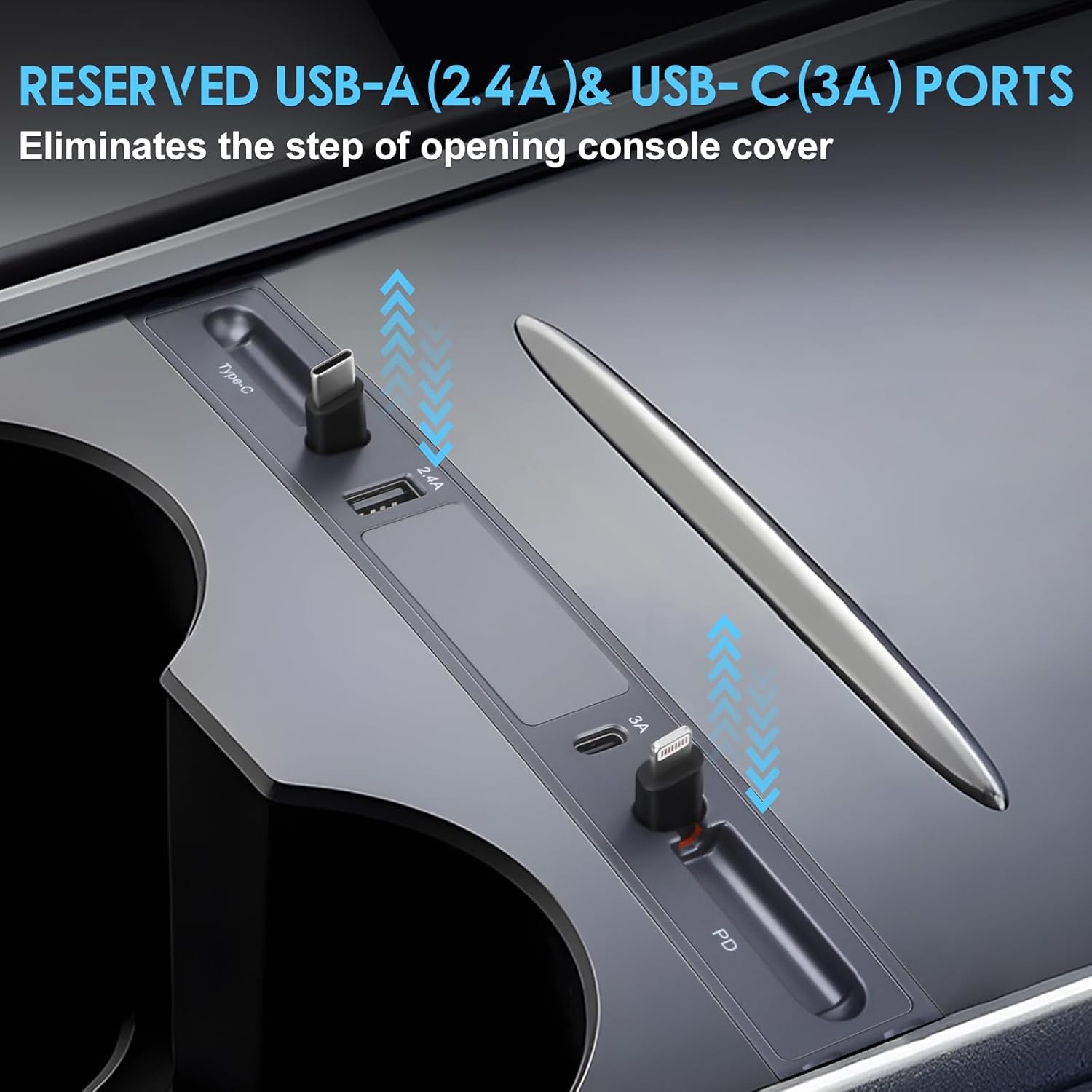 para Tesla USB Hub, estación de acoplamiento para Tesla Modelo Y Modelo 3 Accesorios 2023 2022 2021, cargador rápido con cable de carga retráctil