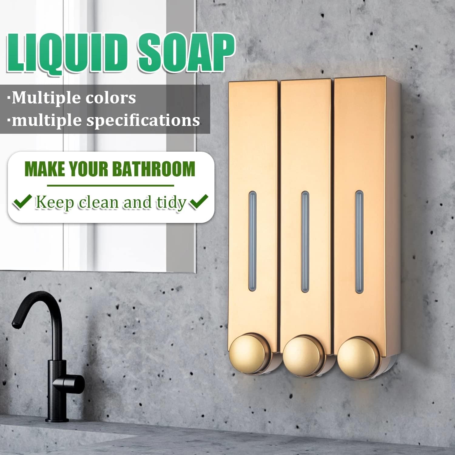 Dispensador de champú para pared de ducha, dispensador de champú y acondicionador de 2 cámaras, dispensador de champú para baño, 2 cámaras, sin