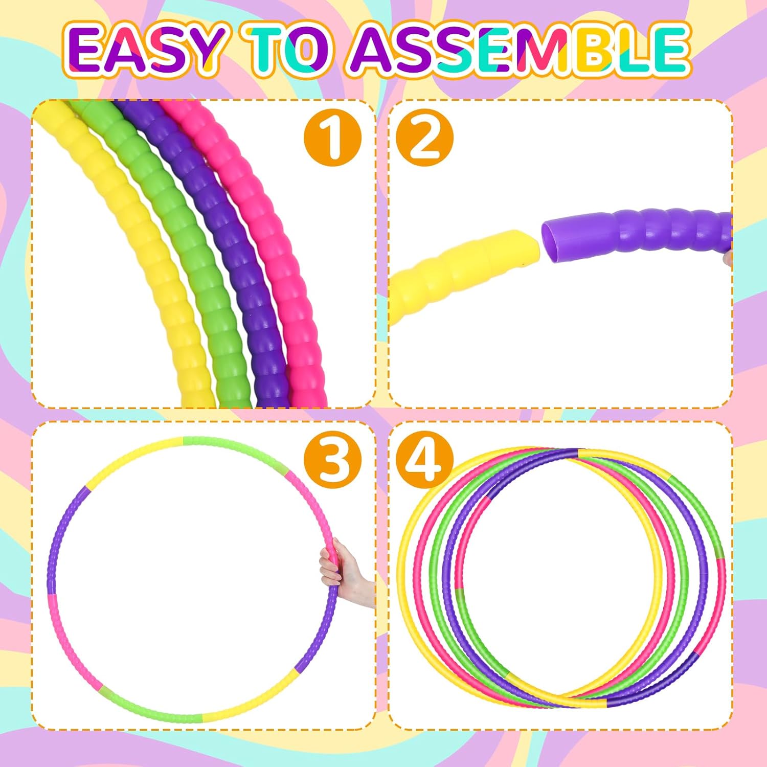 Sratte 12 aros de juguete para niños, aro de juguete desmontable ajustable de color, aro de ejercicio, círculos de plástico para niños,