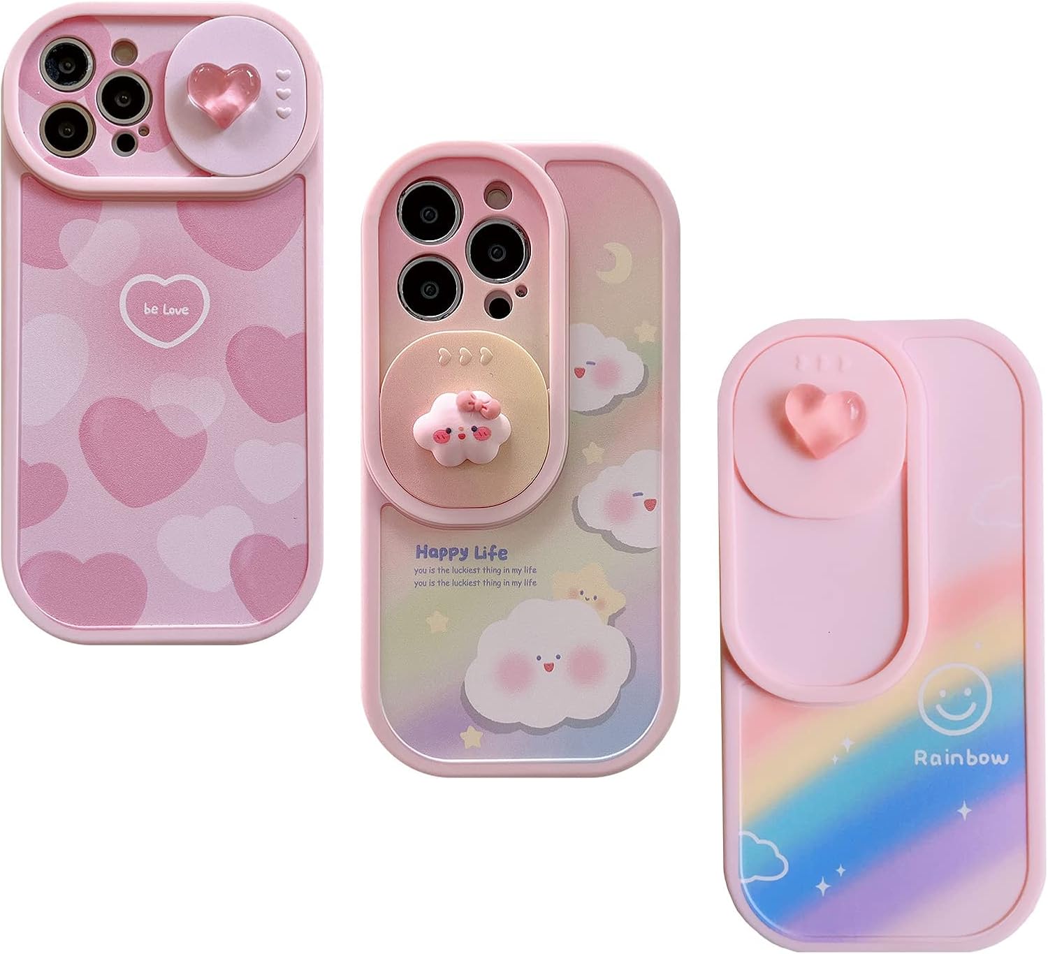 bafokrim Funda de teléfono Kawaii súper protectora para iPhone 11 Pro Max, diseño de arco iris rosa con protector de lente de cámara para mujeres y