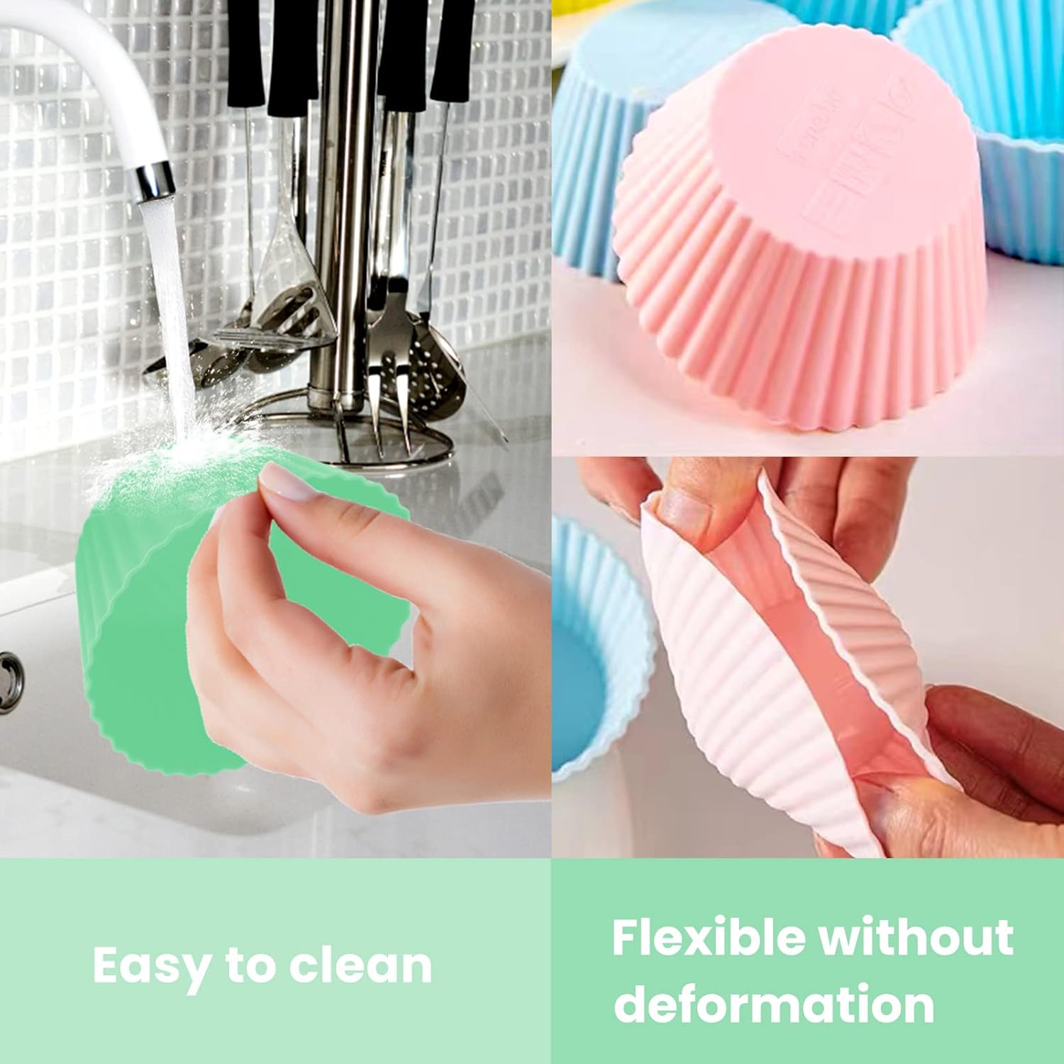 Revestimientos de silicona para cupcakes, paquete de 12 forros de silicona para magdalenas, tazas de silicona para hornear, forros reutilizables
