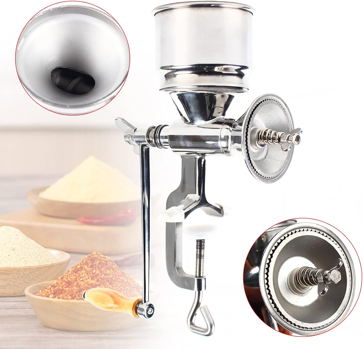 Molino manual de grano de grano de mano, molinillo de maíz de acero inoxidable, molino de manivela de café para granos de trigo, café, pimienta,