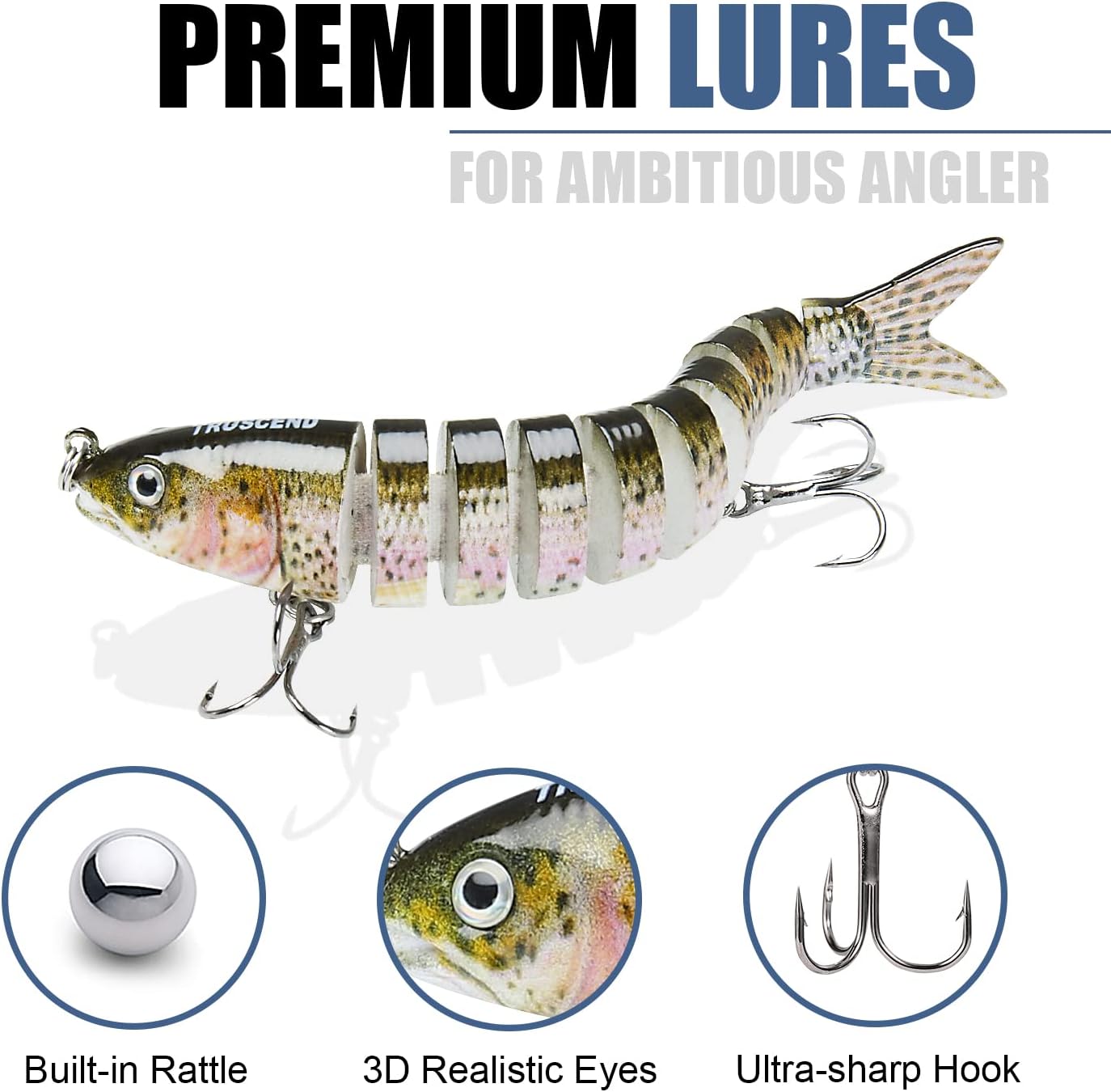 TRUSCEND Señuelos de pesca para agua dulce y salada, Swimbait realista para lucio, trucha y lucio, señuelo de pesca de lubina de hundimiento lento,