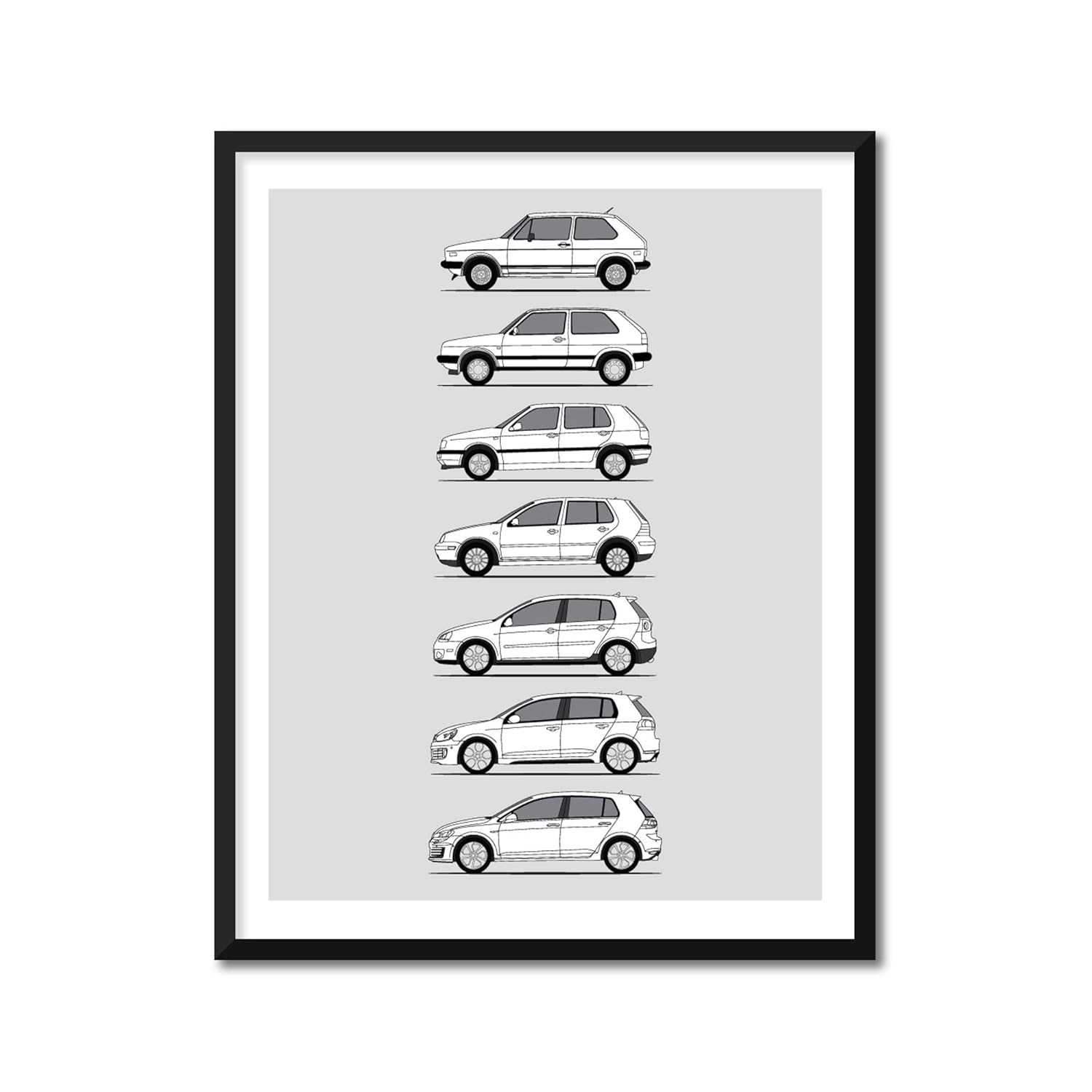 Volkswagen Golf GTI Generations Inspired Poster Print Wall Art the VW GTI (Car Models MK1 to MK7) (17×22″ Print (Unframed), Satin Paper)