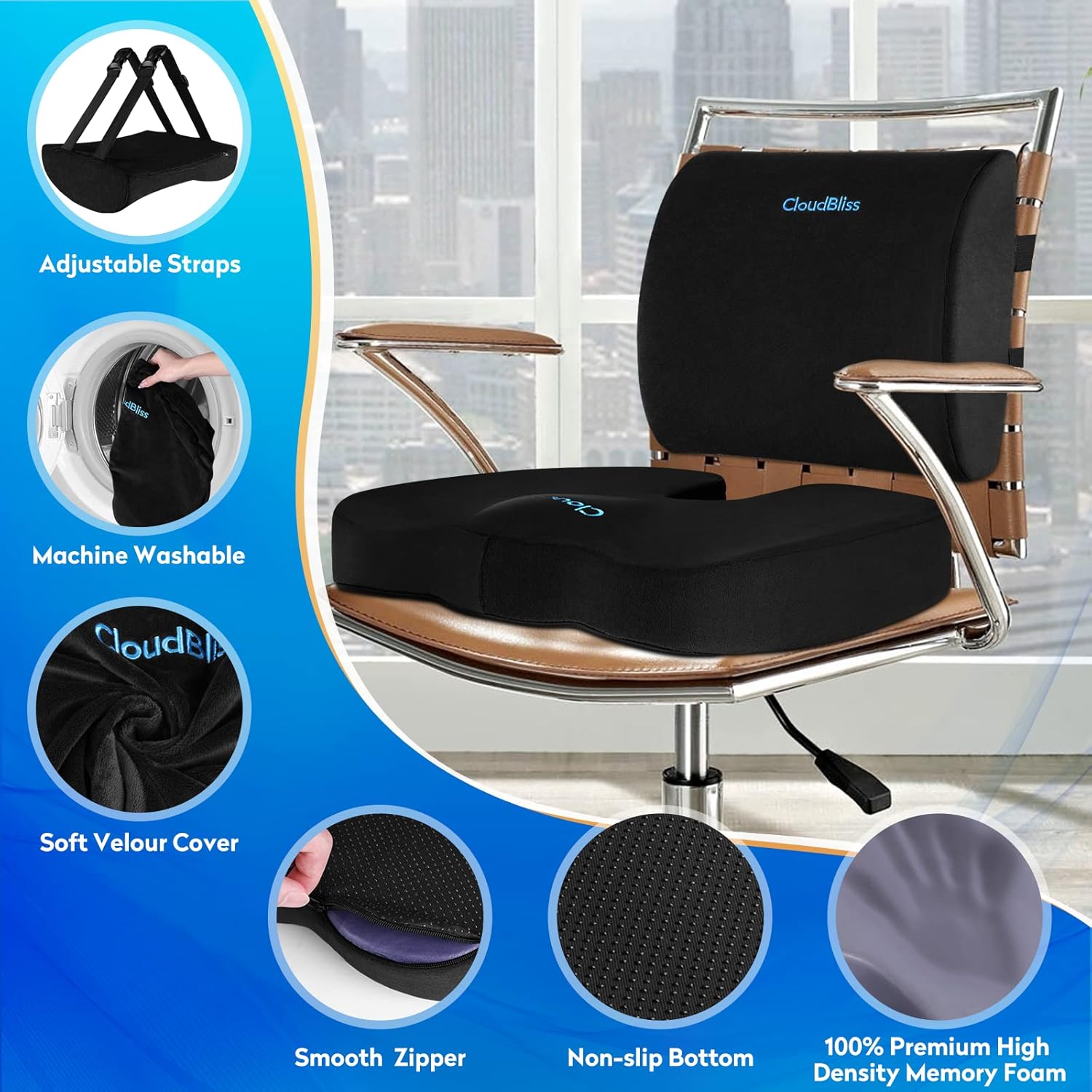Cojín de asiento, cojín para silla de oficina, cojín de asiento de automóvil, almohada de apoyo lumbar para silla de oficina, almohada de espuma