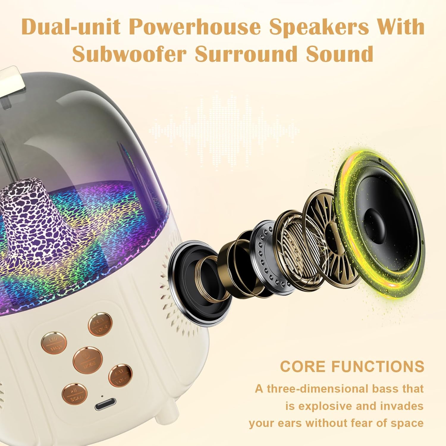 Máquina portátil de karaoke Bluetooth y 2 micrófonos inalámbricos para niñas y niños con coro inalámbrico, luz ambiental, sonido estéreo 3D para
