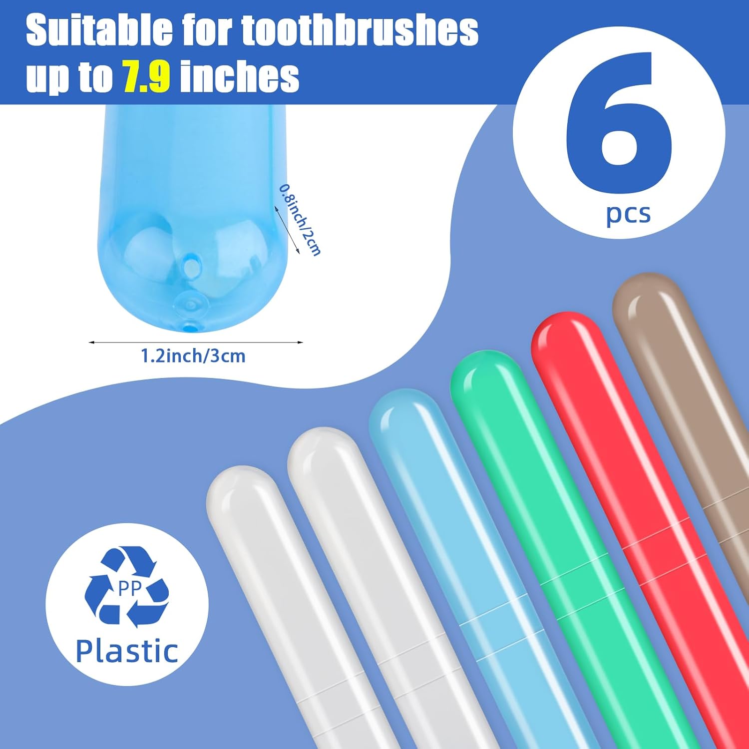 Paquete de 6 fundas para cepillos de dientes de viaje, soporte portátil transpirable para cepillos de dientes, contenedor de plástico para viajes,