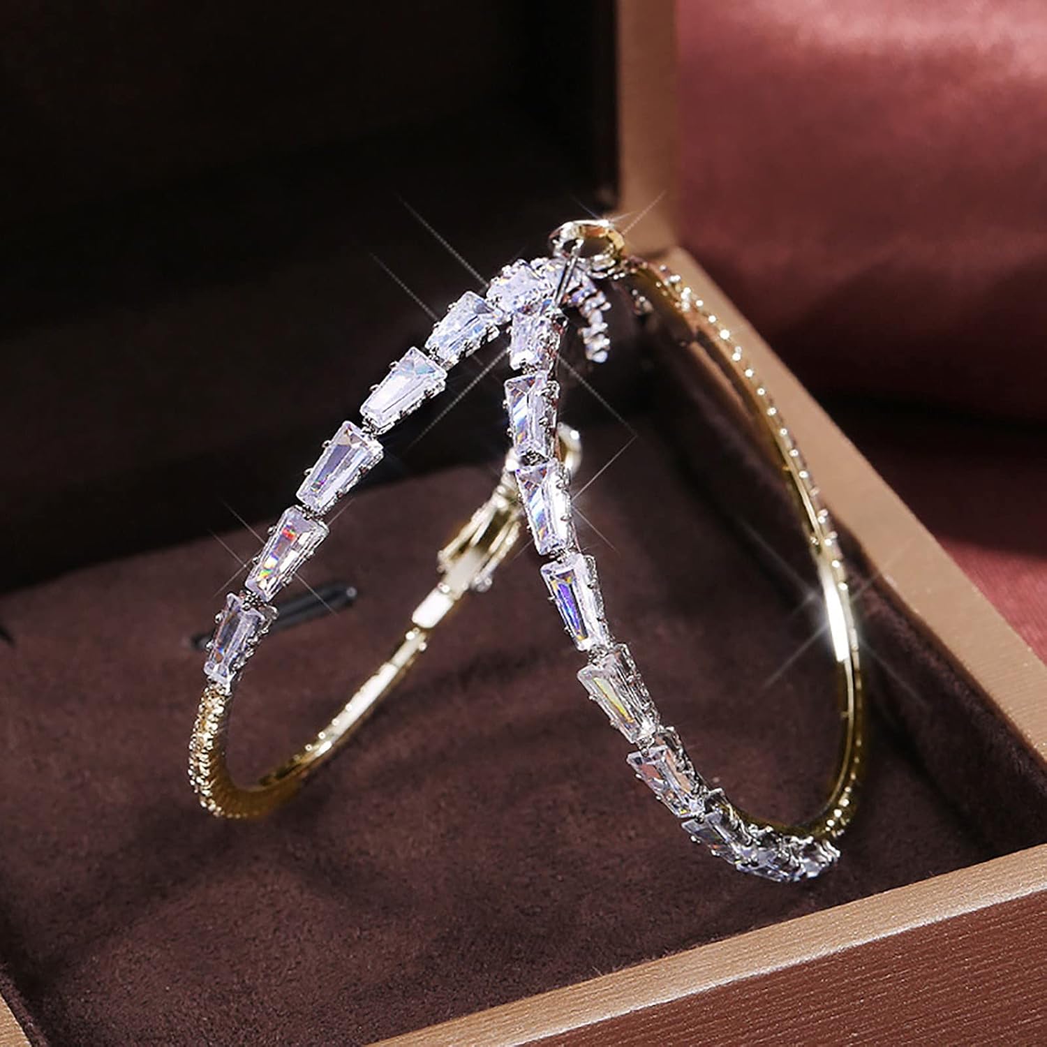 Pendientes grandes con diamantes de imitación circulares finos y colgantes dorados y plateados, elegantes aretes de diamantes de imitación para boda