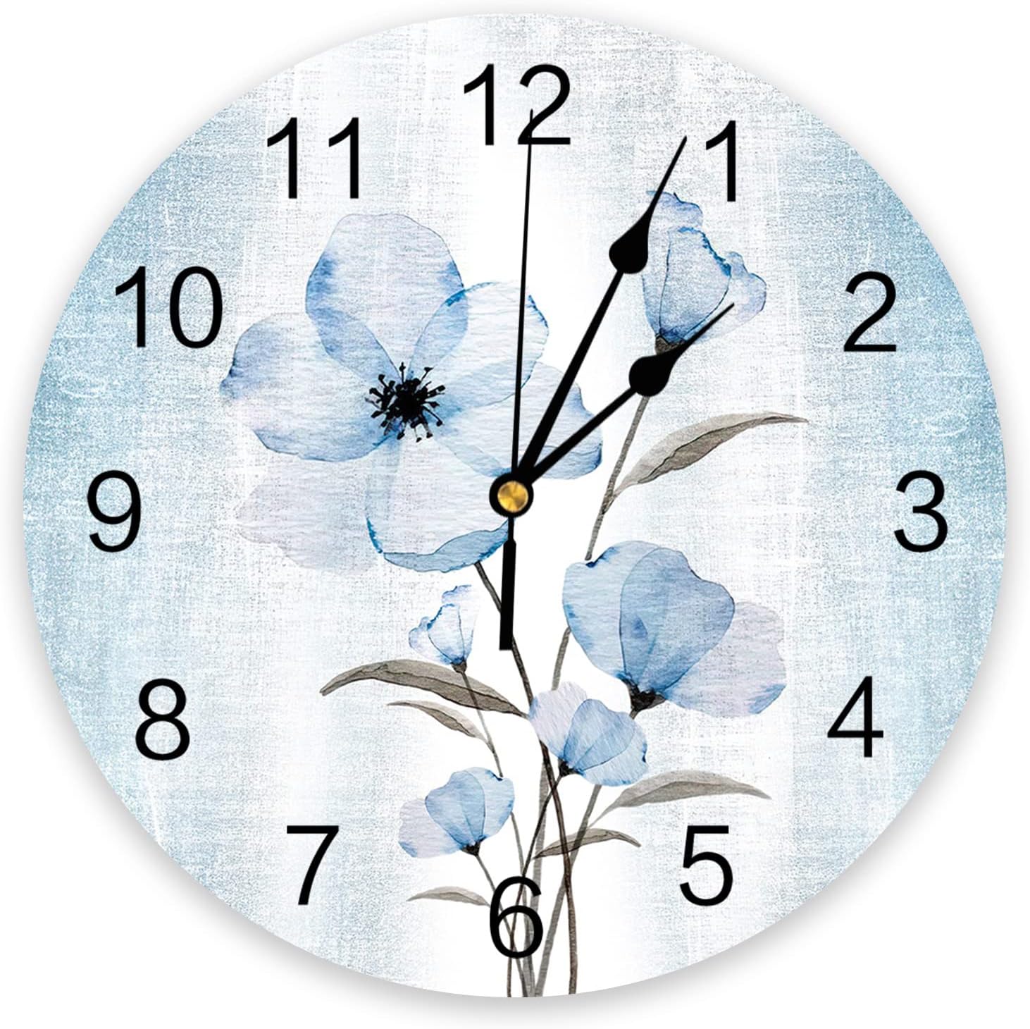 Reloj de pared silencioso sin tictac para la cocina del hogar, reloj de pared con flores azules retro degradadas de 10 pulgadas, funciona con pilas,