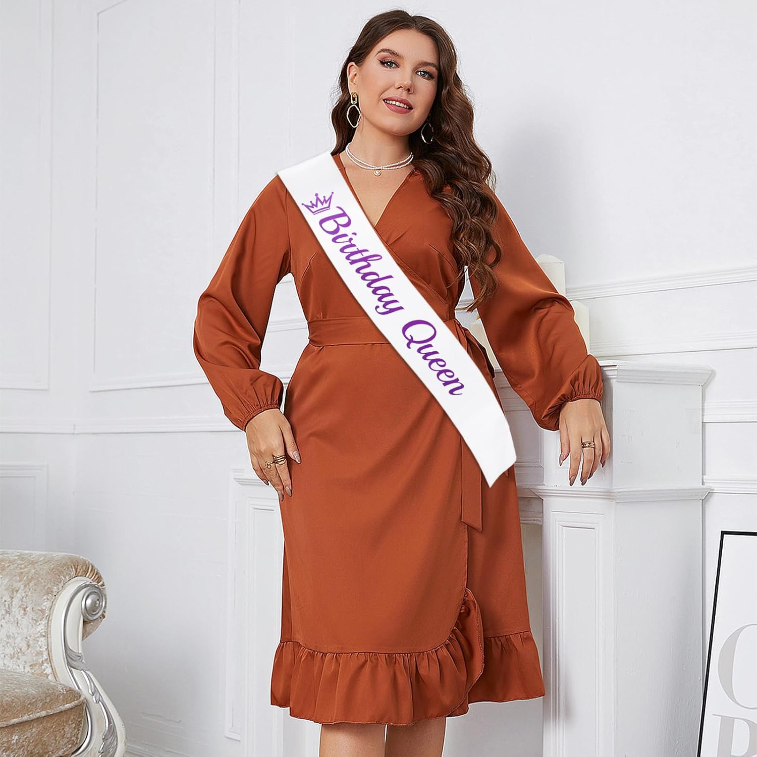 Banda de cumpleaños Queen blanca, banda de cumpleaños de papel de aluminio morado para mujer, divertidas decoraciones de fiesta de cumpleaños, ideas