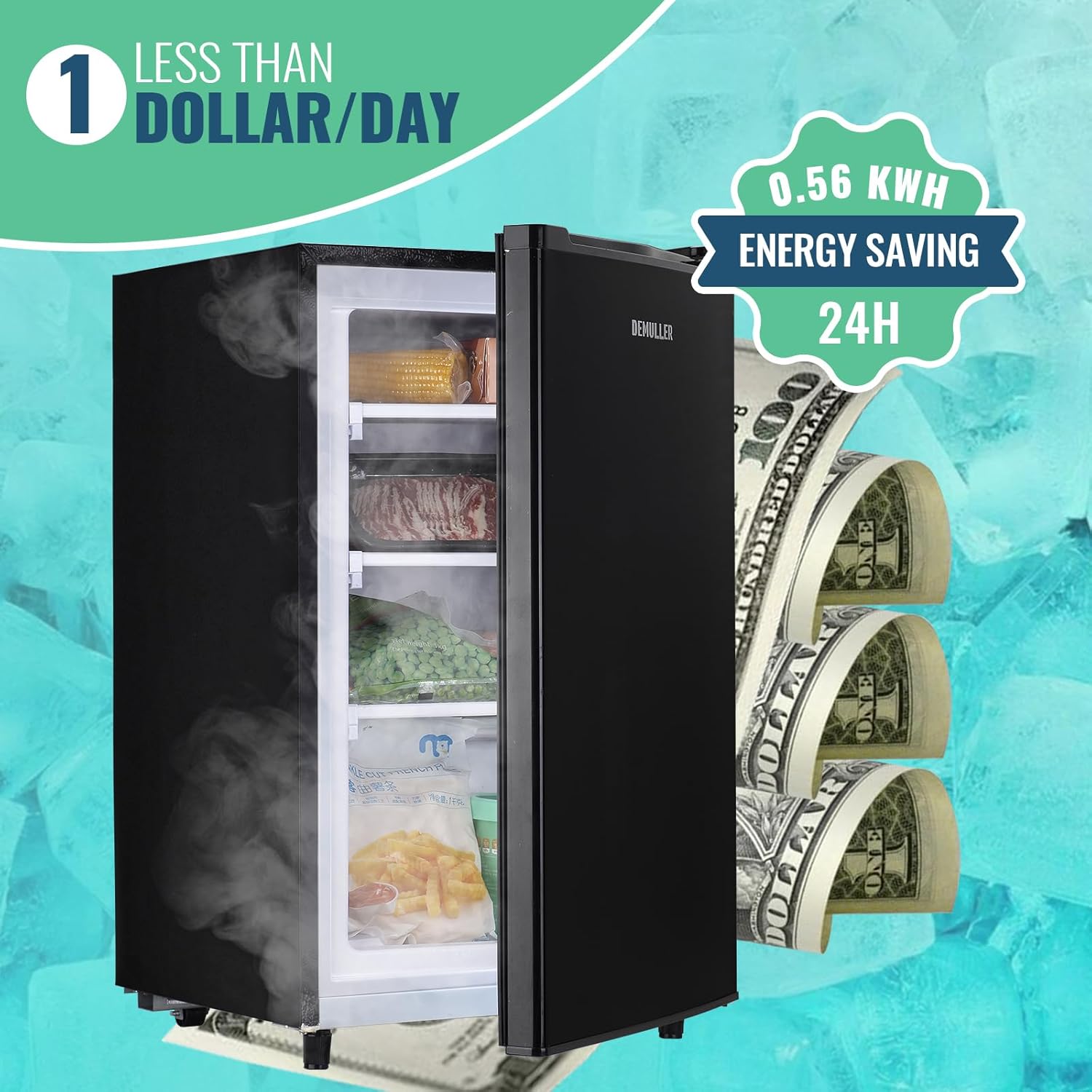 Congelador vertical, congelador pequeño abierto con 7 ajustes de temperatura, mini congelador con pies ajustables, congelador de pie para el hogar,