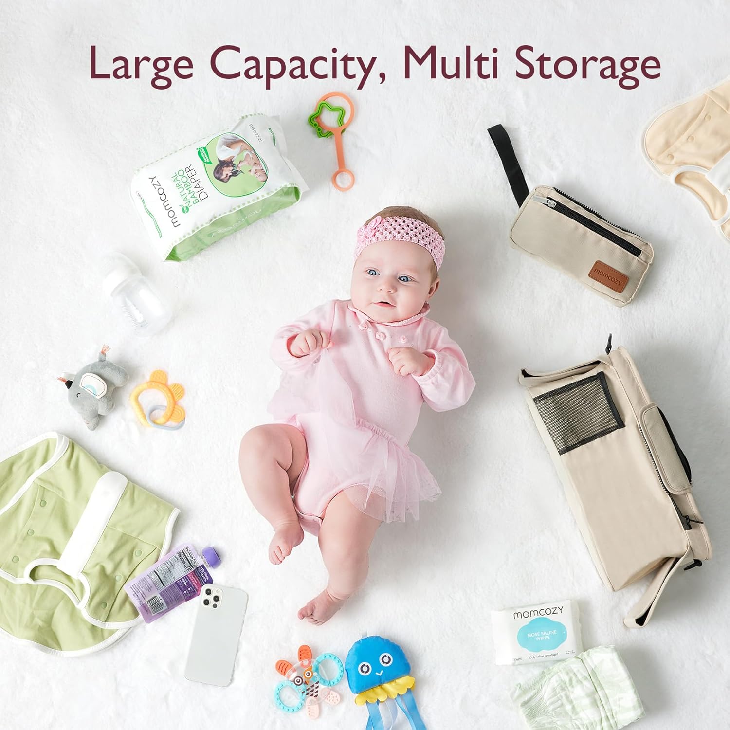 Momcozy Organizador universal para cochecito de bebé, 2 portavasos aislados, bolsillo desmontable con cremallera, correa de hombro ajustable, gran