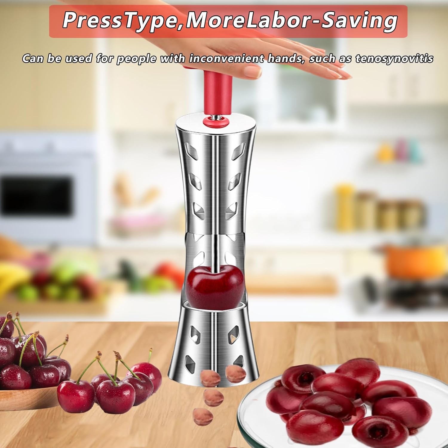 Cherry Pitter – Herramienta descorazonadora de acero inoxidable 304 de alta calidad, herramienta multifunción para eliminar semillas de cerezas para