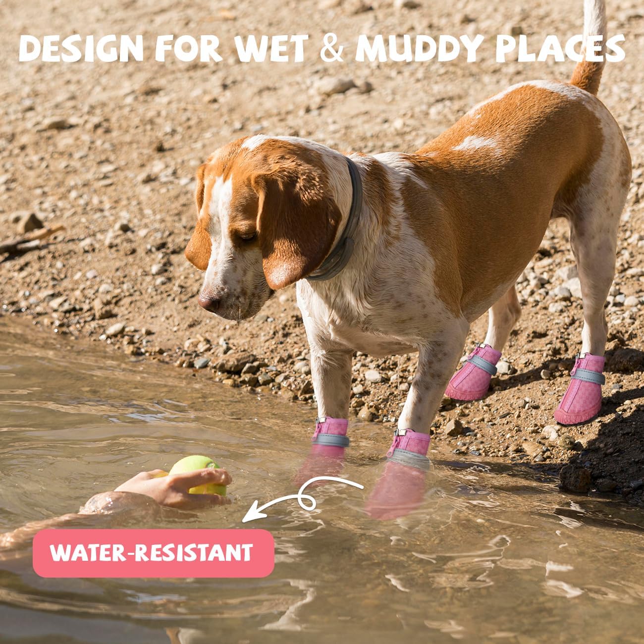 Zapatos rosas para perros pequeños, botas antideslizantes para perros con tiras reflectantes, protectores de patas de cachorro para exteriores,