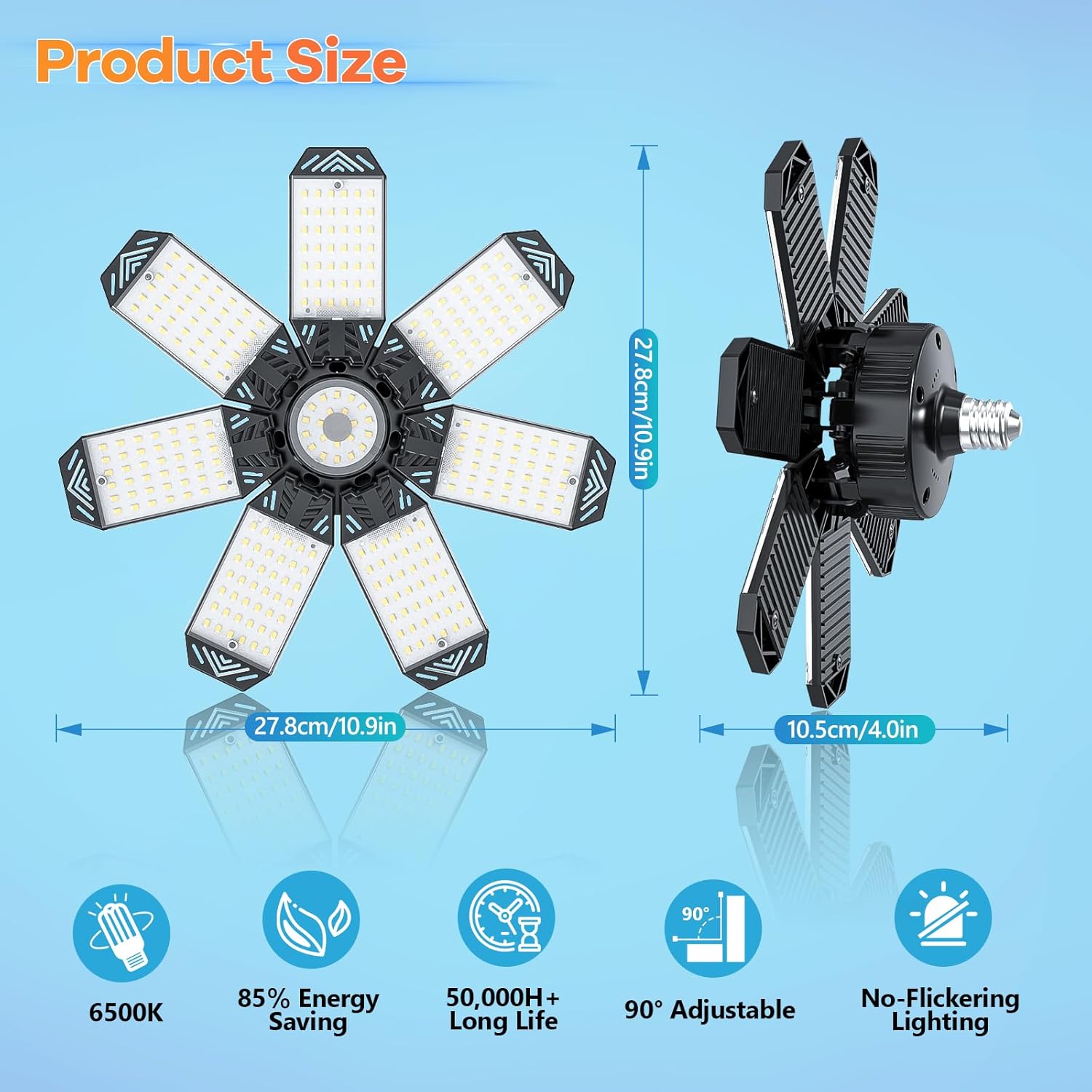 Paquete de 4 luces LED de garaje de 210 W, luces LED de garaje con 7 paneles deformables, 21000 lm 6500 K, luces de techo de garaje súper brillantes