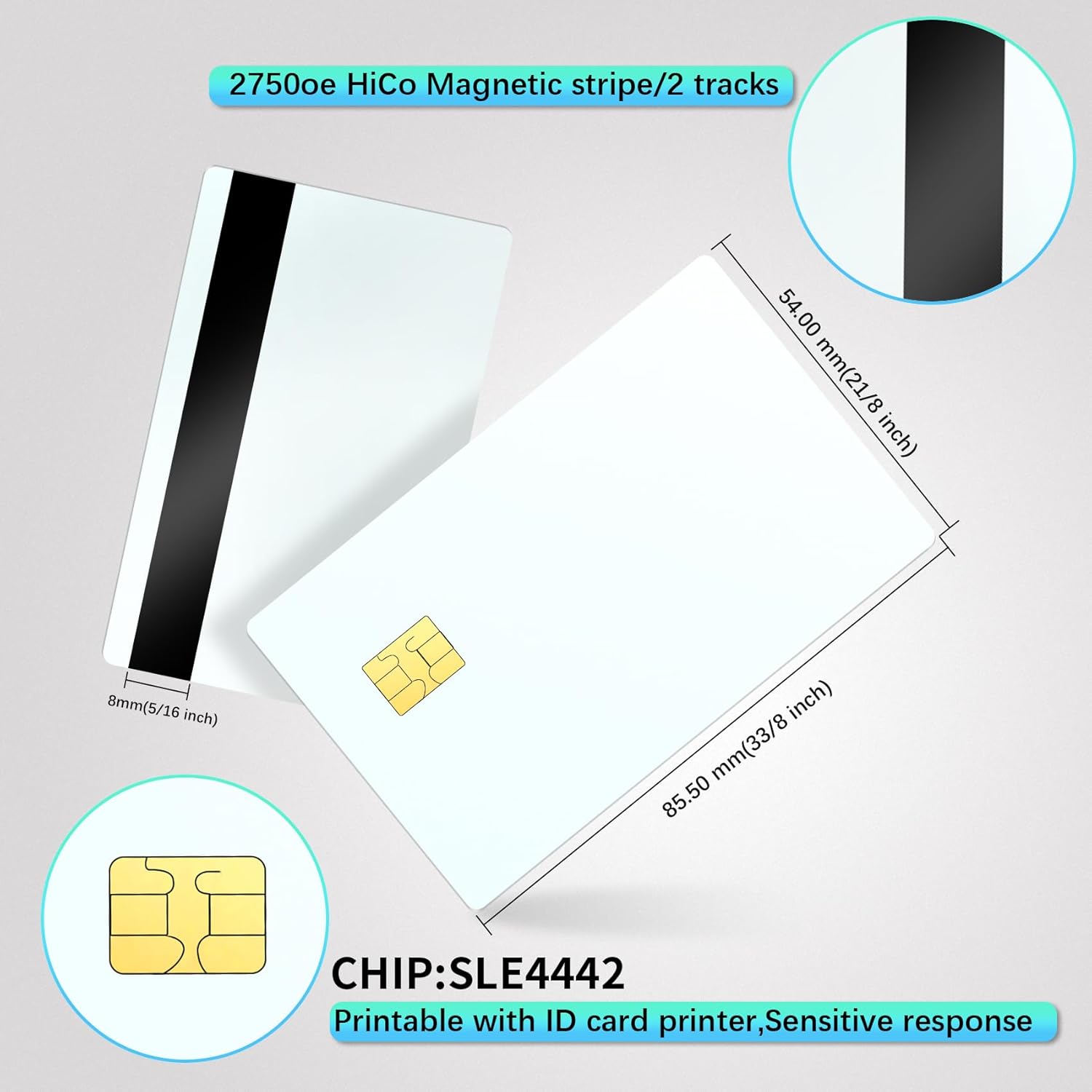 SLE4442 Tarjetas con chip HiCo 2 Track Mag Stripe White EMV Tarjetas con chip EMV de banda magnética Hi-Co Tarjeta en blanco de PVC Tarjeta