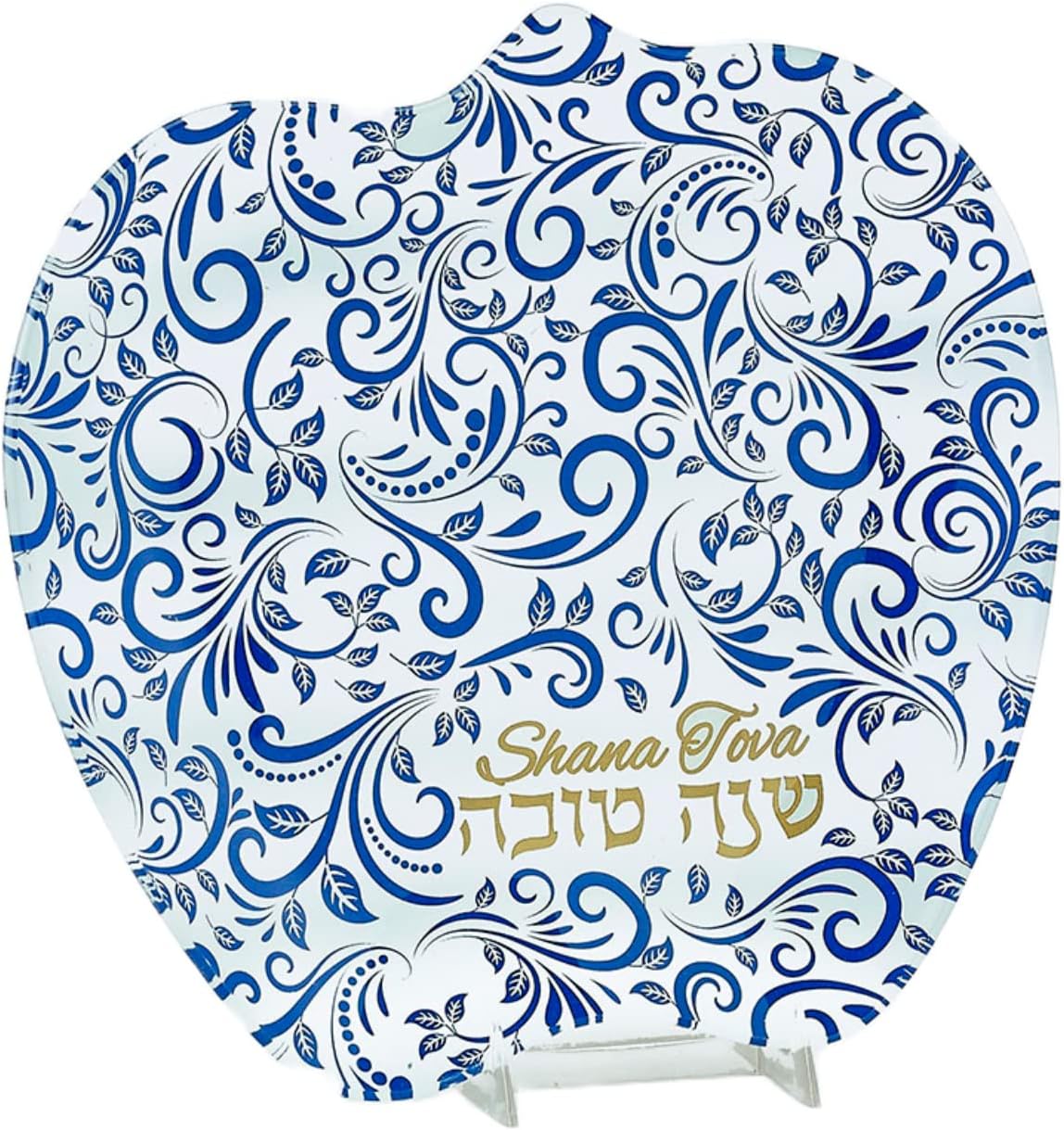 Rosh Hashanah – Plato de manzana de vidrio con azul y dorado judío de año nuevo anfitriona fiesta favores cocina servir accesorios de cocina regalos
