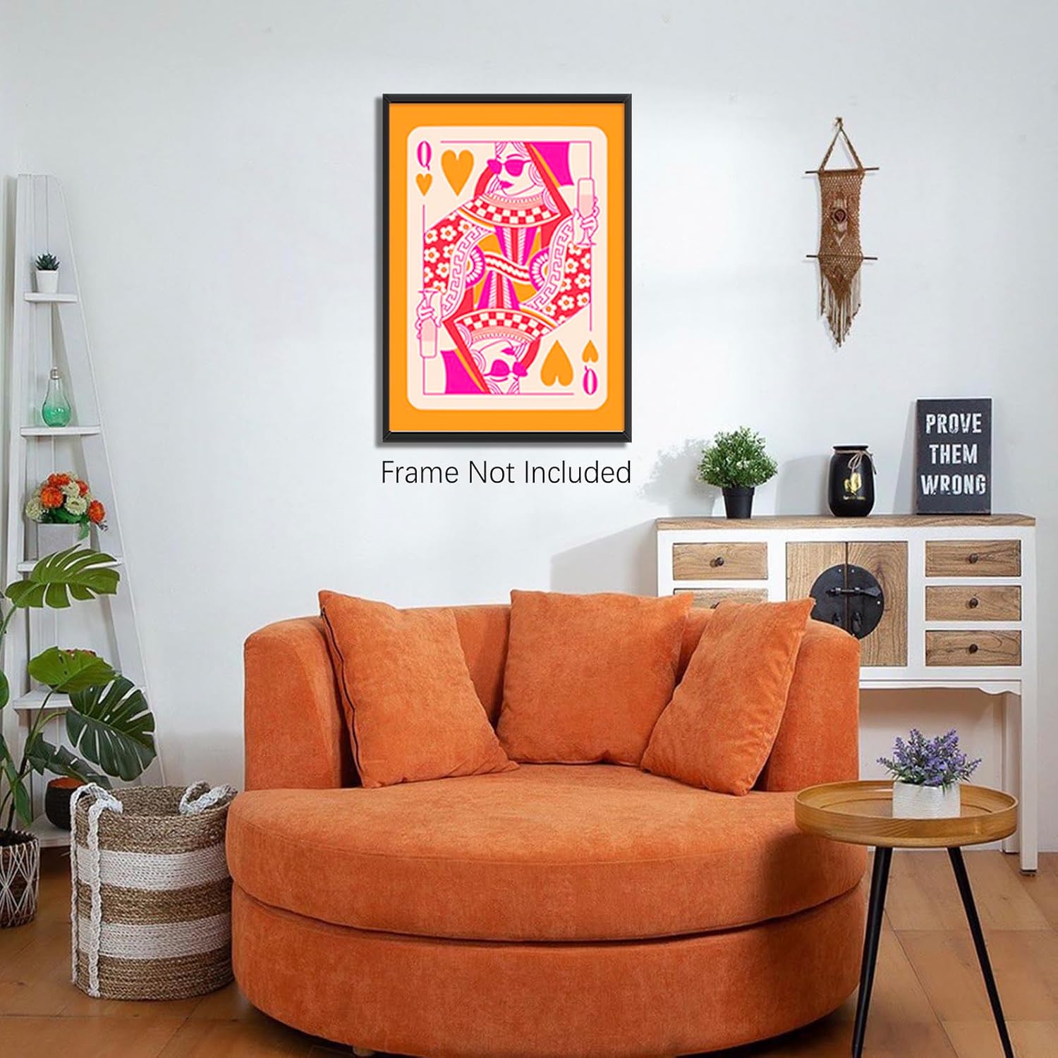 JCFOAS Lienzo moderno retro con diseño de reina de corazones, arte de pared en lienzo rosa y naranja, decoración de habitación, estética, hippie,