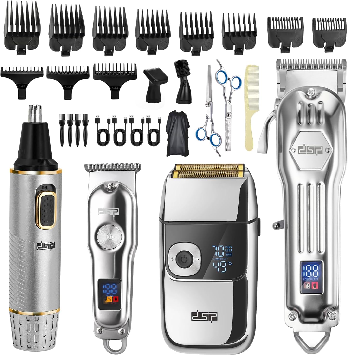 DSP Kit de peluquero profesional 4 en 1 cortadora de pelo inalámbrica, recortadora, afeitadora y removedor de vello de nariz, juego de peinado y