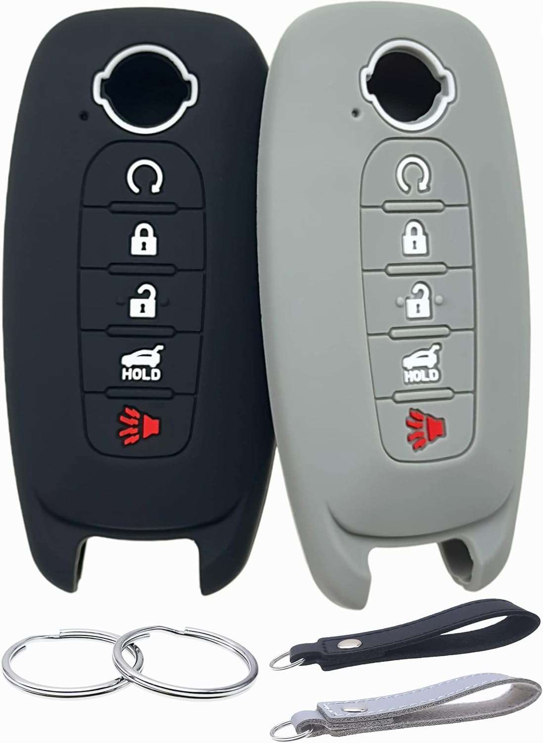 Funda de goma de silicona para llavero compatible con Nissan Pathfinder Rogue (5 botones, negrogris)