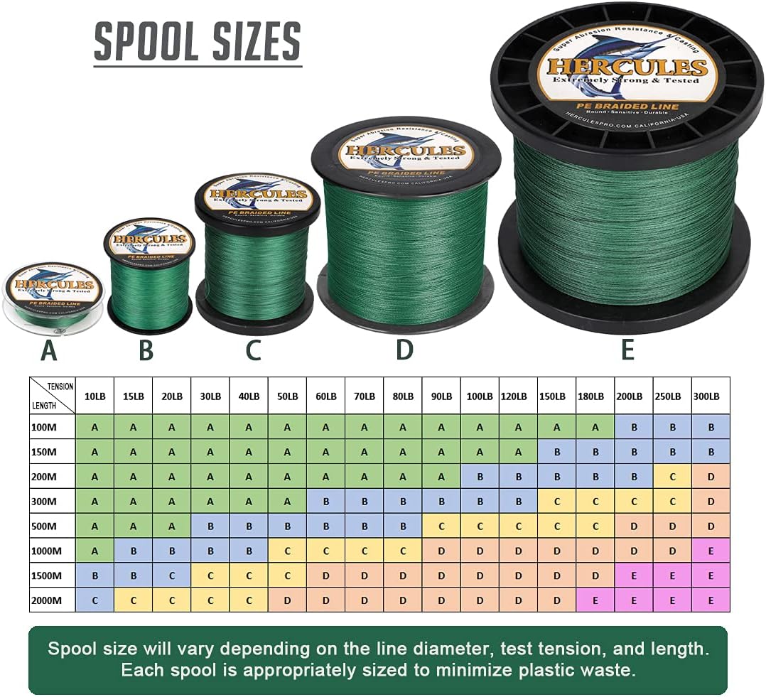 Hercules – Hilo para pescar Super Cast, 8 hilos trenzados de pesca de 10 lb a 300 lb para agua salada, 109  328  547  1094 yardas, diametro #