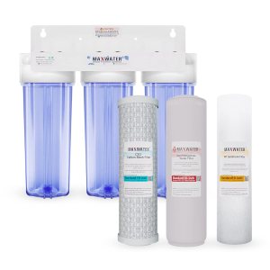 Max Water Sistema de filtro de agua de manganeso de hierro estándar de 3 etapas de 10 pulgadas para toda la casa  Sedimento + Manganeso de hierro + Max Water Sistema de filtro de agua de manganeso de hierro estándar de 3 etapas de 10 pulgadas para toda la casa  Sedimento + Manganeso de hierro +
