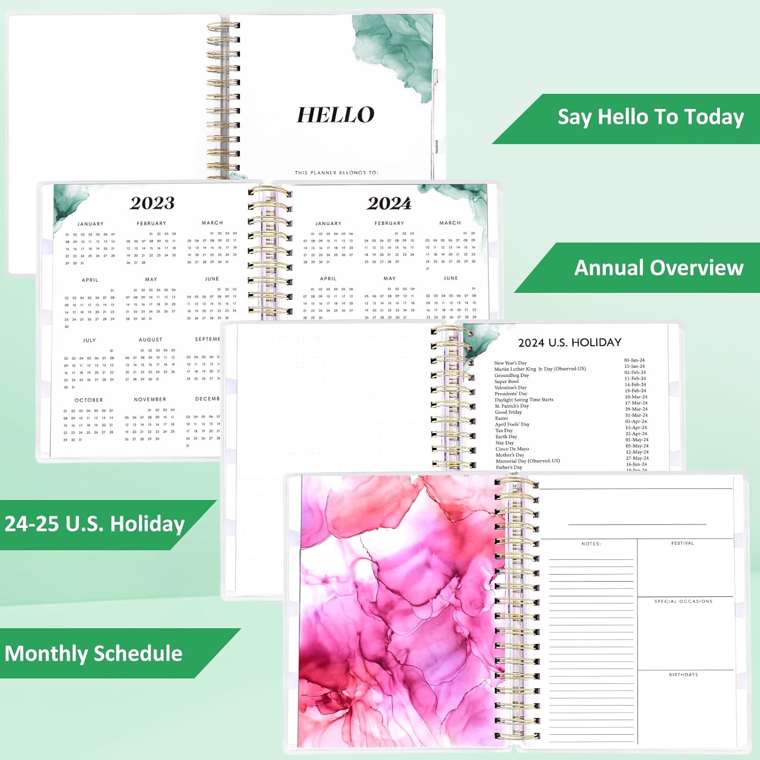 Arundhati Agenda diaria grande de PVC sin fecha de 9.8 x 8.5 pulgadas, agenda diaria, semanal, mensual de 18 meses, agenda anual, 294 planificadores