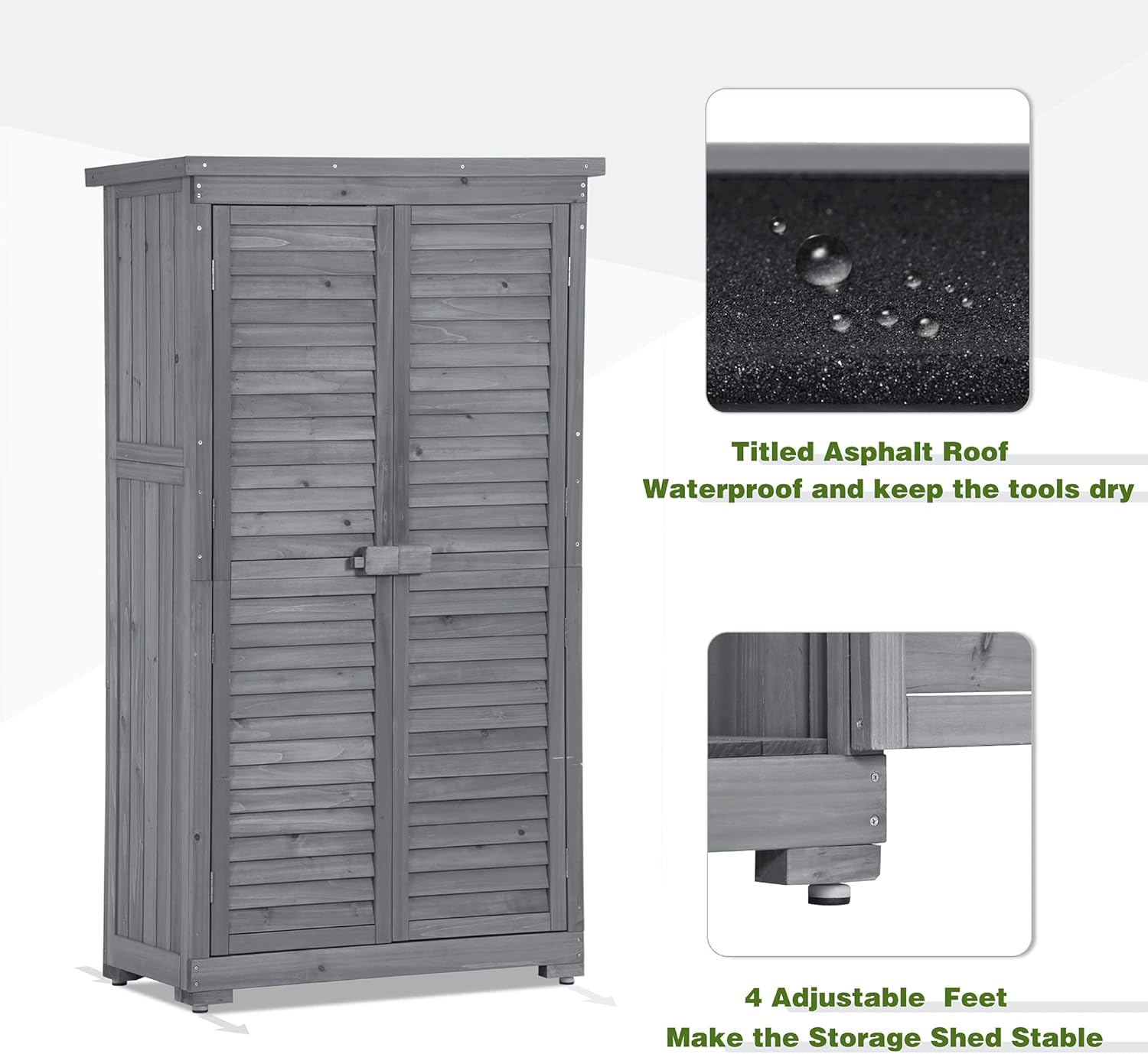 Cobertizo de almacenamiento de madera para exteriores de 2.85 x 1.5 pies con puerta con cerradura, cobertizo de herramientas de almacenamiento de