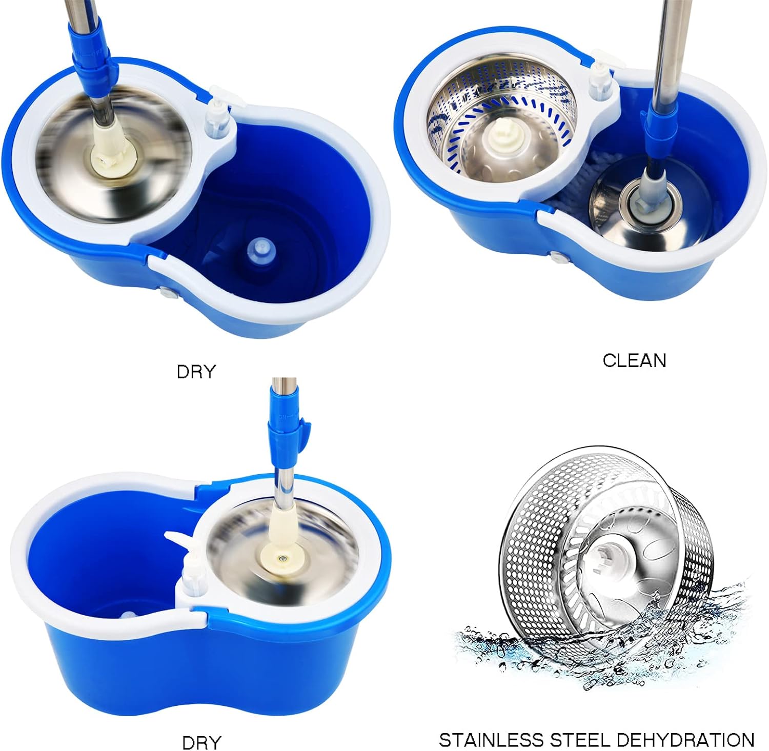 Trapeador giratorio y cubo con juego de escurridor, sistema de fregona y cubo de 360 con 3 repuestos de fregona de microfibra y mango extendido de