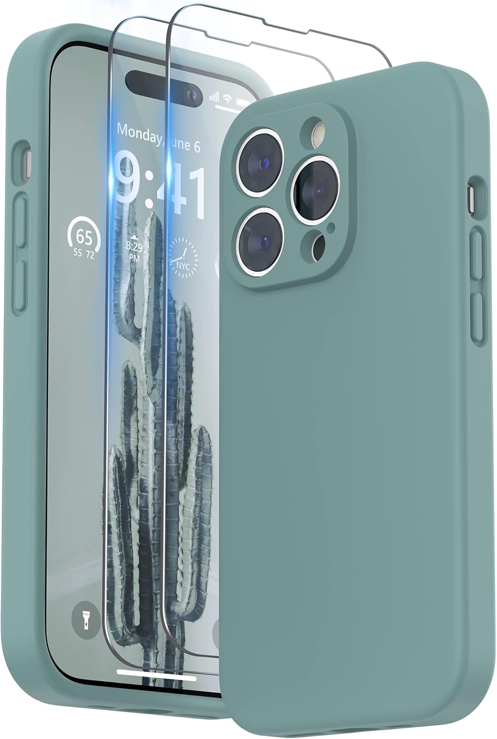 SURPHY Funda diseñada para iPhone 14 Pro con protector de pantalla, (protección de cámara y forro de microfibra suave), funda de silicona líquida,