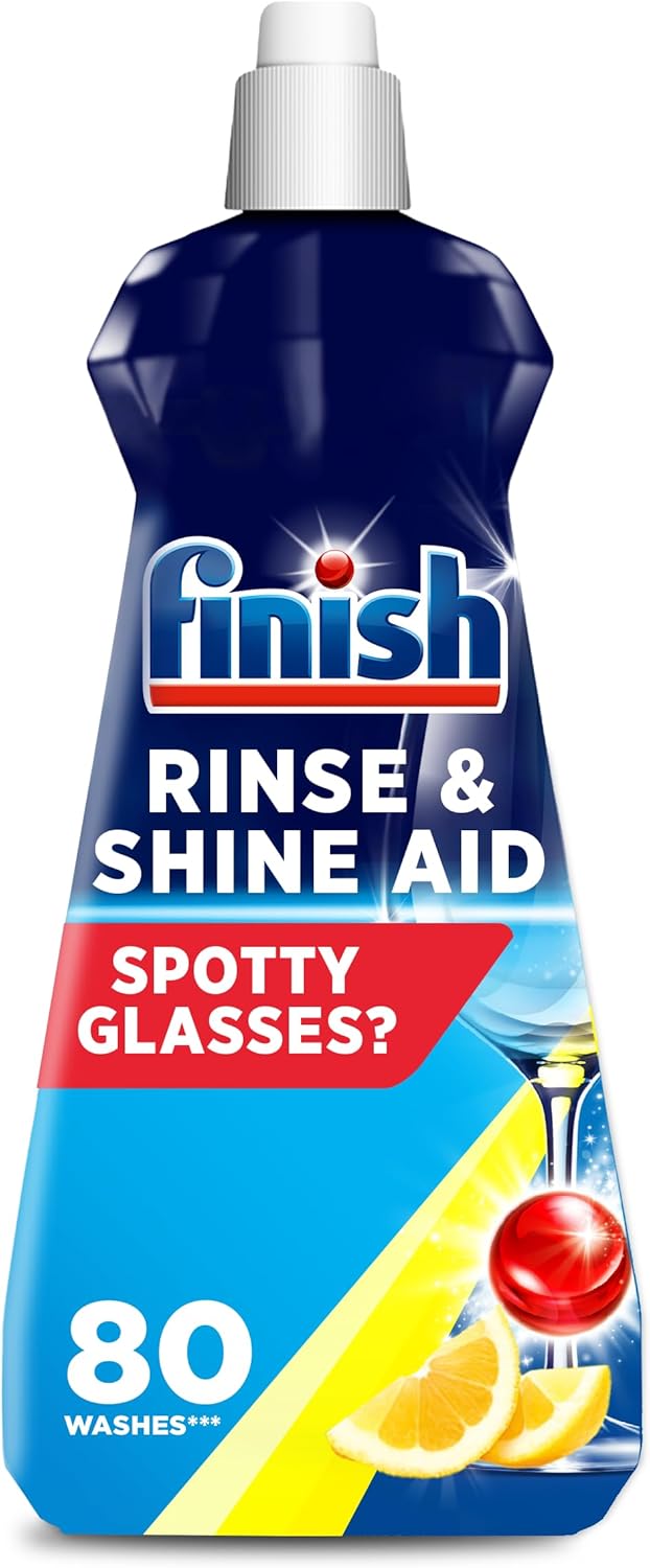 Finish Finish – Ayudante de enjuague y brillo para lavavajillas  Limón  13.5 fl oz  Para gafas secas y prevención de manchas